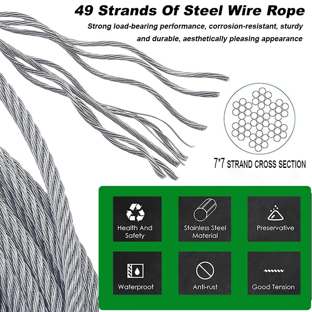 NEWFUN Supporto Per Piante Rampicanti In Acciaio Inox,Sistema Professionale Completo,Include Staffe Da Parete e Cavo Acciaio 3mm Stativi Per Piante Rampicanti,Adatto Per Rose, Uva e Pomodori