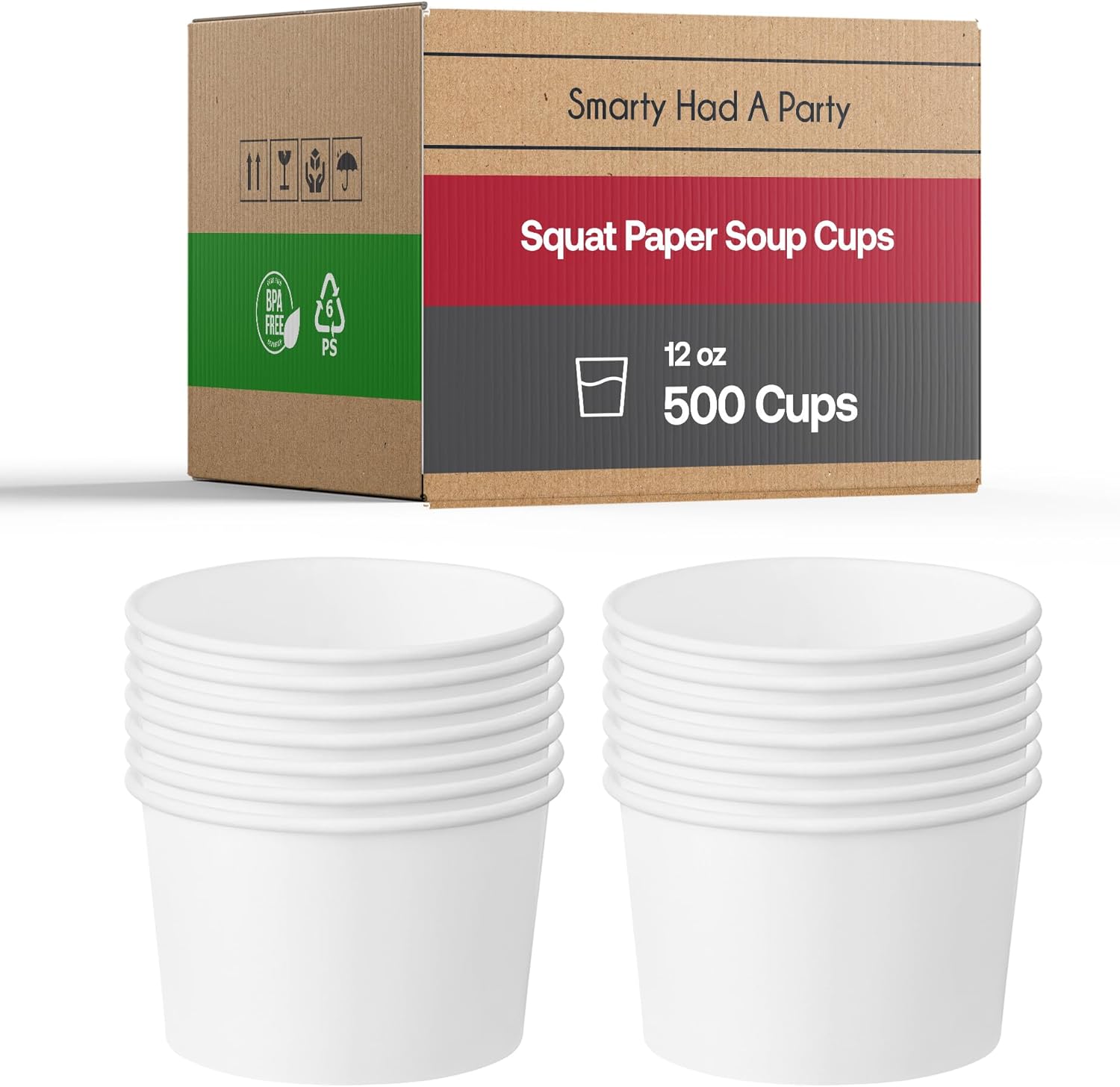 Smarty Had A Party 500 Squat Paper Soup Cups 12 oz Disposable White Paper Soup Cups for Hot and Cold Food Ice Cream Container Use