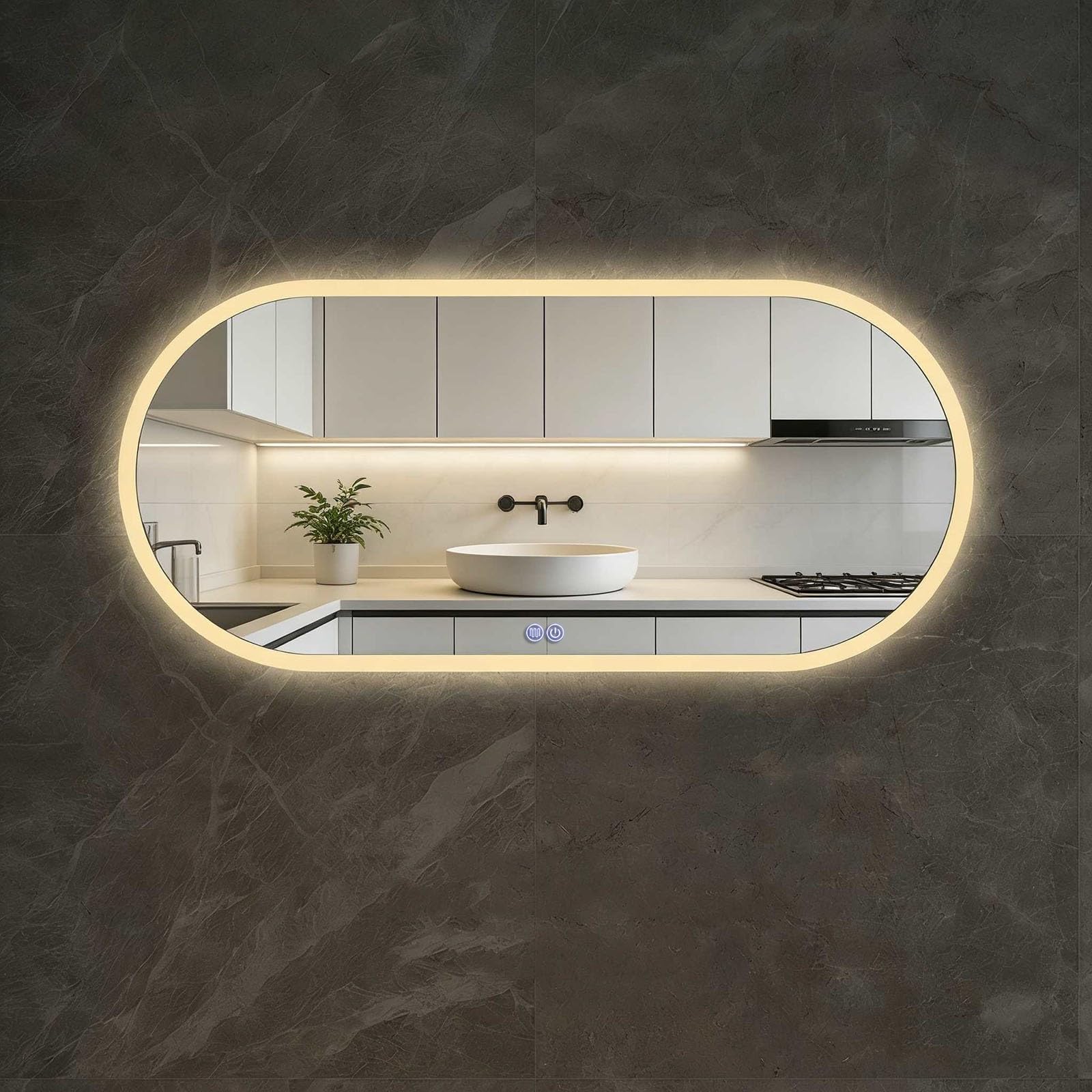 SXFSDOU Anti-Fog Illuminated Bathroom Mirror, Touch Sensor, 3-Color Adjustable Lighting, IP44 Waterproof, Explosion-Proof, HD