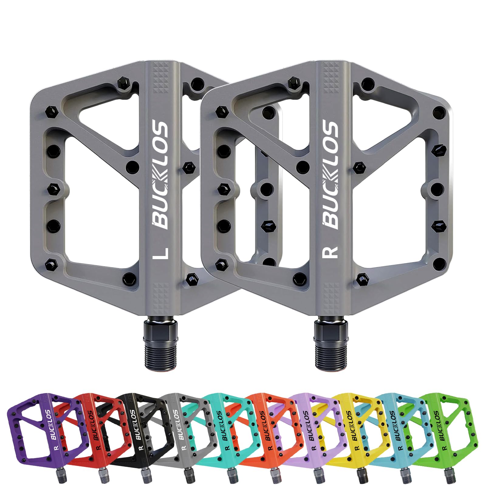 AEYINO MTB Pedals Flat Mountain Bike Pedals Road Large Platform Nylon Non-Slip for Adult Bicycle Gravel/Hybrid Bike 9/16"