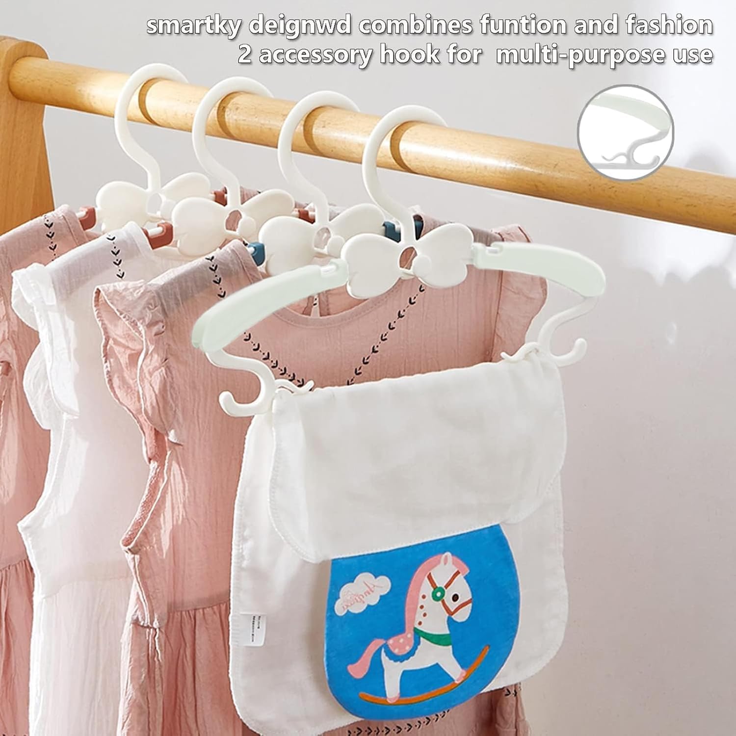 WJWSKI Grucce appendiabiti per bambini, 29 – 37 cm, 20 pezzi, impilabili, con supporto per pantaloni, salvaspazio, in plastica antiscivolo, per bambini (bianco)