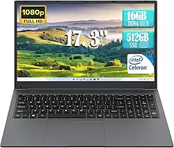 Laptop, laptop de 17 polegadas, Celeron N5095 (até 2,9 GHz) 16 GB RAM 512 GB SSD, computadores com Windows 11, tela 1920 x 1080, tipo C, webcam, Wi-Fi duplo, Buletooth 4.2, HDMI, USB 3.0