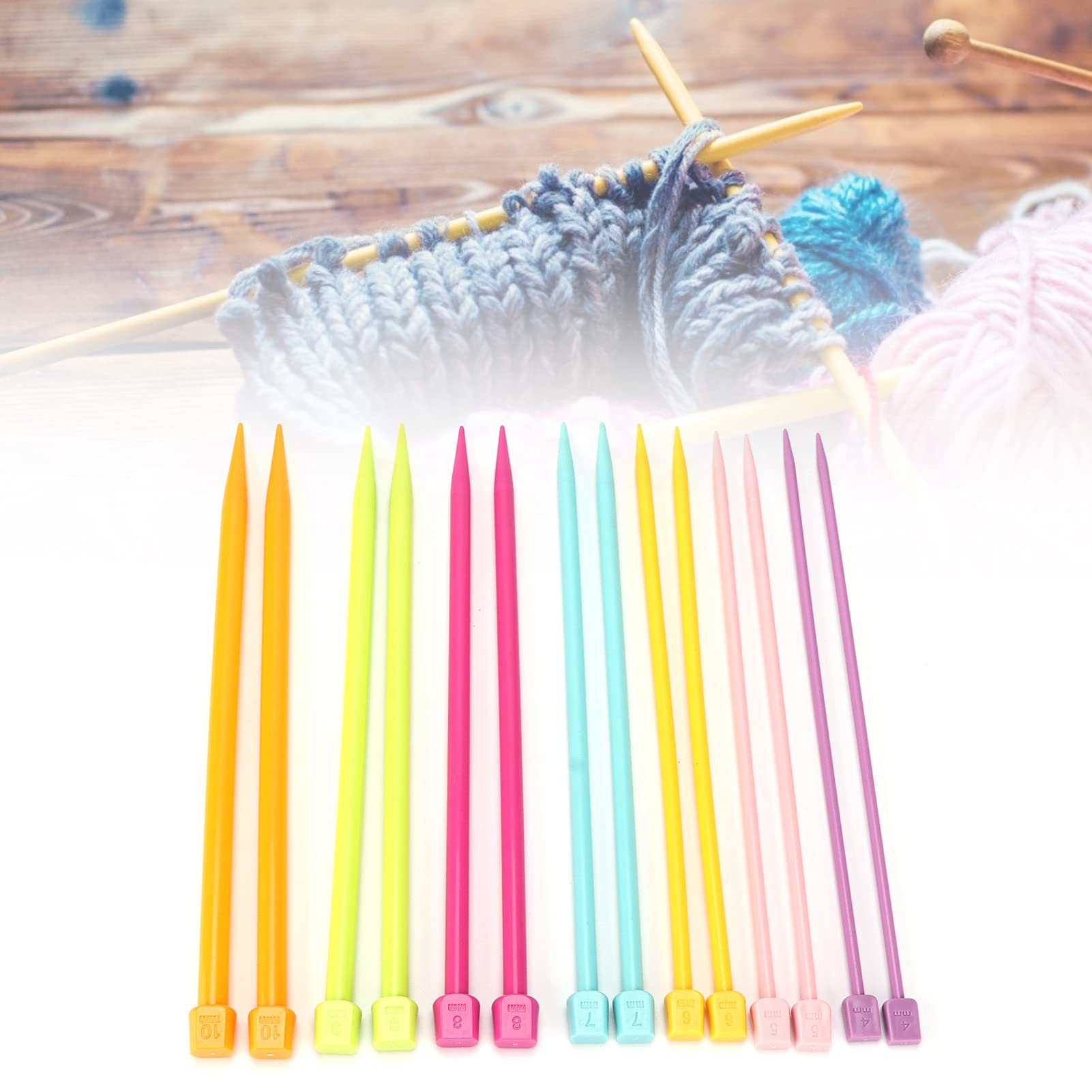 Lot De 7 Paires Aiguilles à Tricoter Plastique Coloré 40 Cm - 4 à 10 Mm - Kit Idéal Débutants Et Enfants