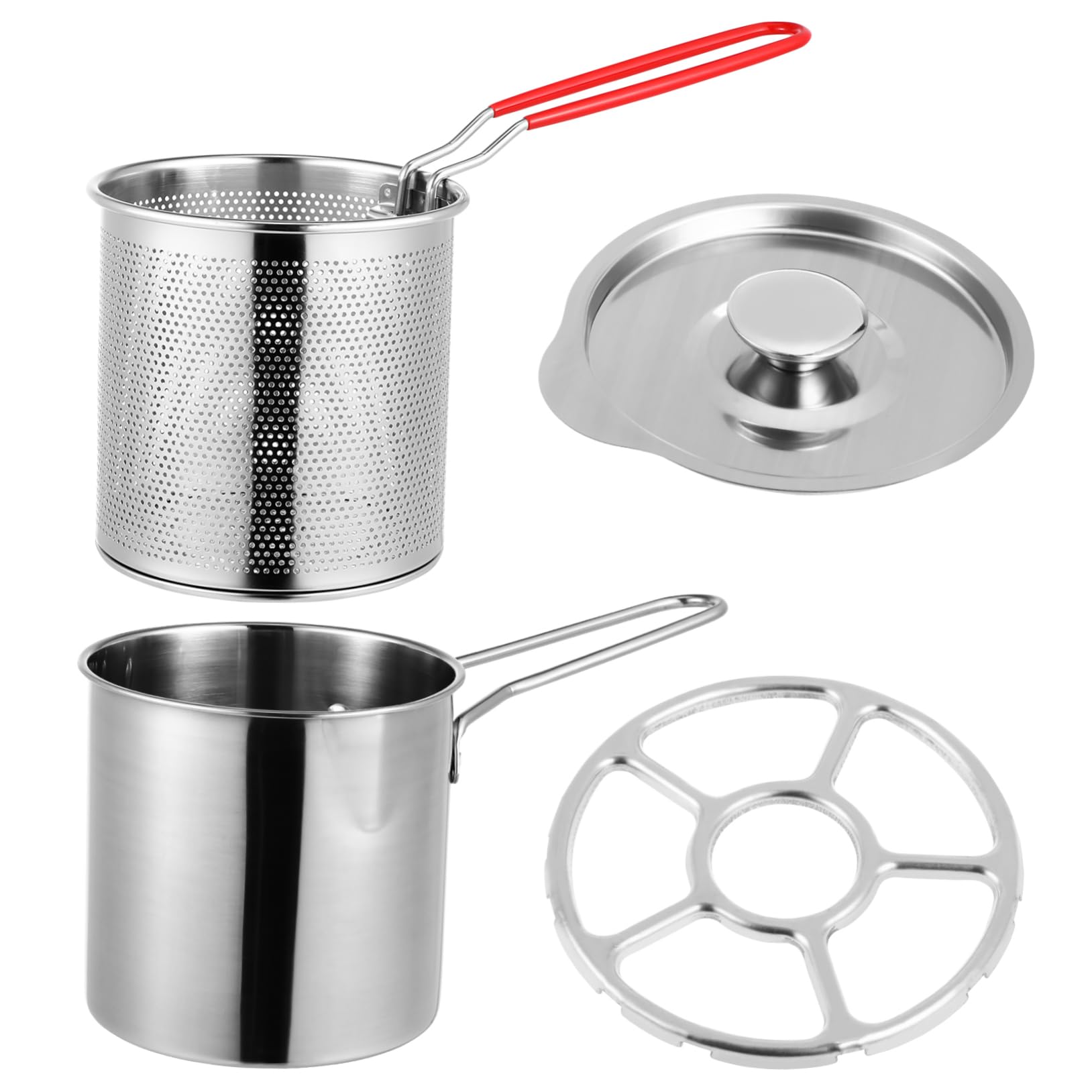 Happyyami 1Set Stainless Steel Deep Fryer Pot with Basket Ergonomic Handle for Safe Use for Chips Fish and Vegetables for Home Cooking and Housewarming
