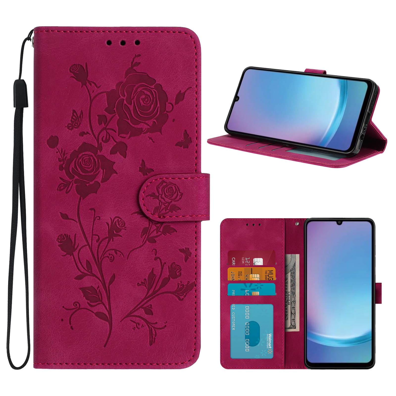 Galaxy A25 5G ケース 手帳型 ギャラクシーa25 ケース 手帳型 花柄 女性 galaxya25 携帯カバー 耐衝撃 財布型 SC-53F SCG33 スマホケース TOO&SOO ギャラクシーA25 カバー おしゃれ スタンド機能 カード収納 TPU PUレザー 耐摩擦 擦り傷防止 手触りが良い 軽量 花 （レッド）