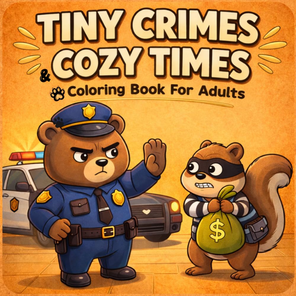Tiny Crimes & Cozy Times: Cute and Funny Animal Mischief Coloring Book for Adults (Cozy Crime Coloring Series)