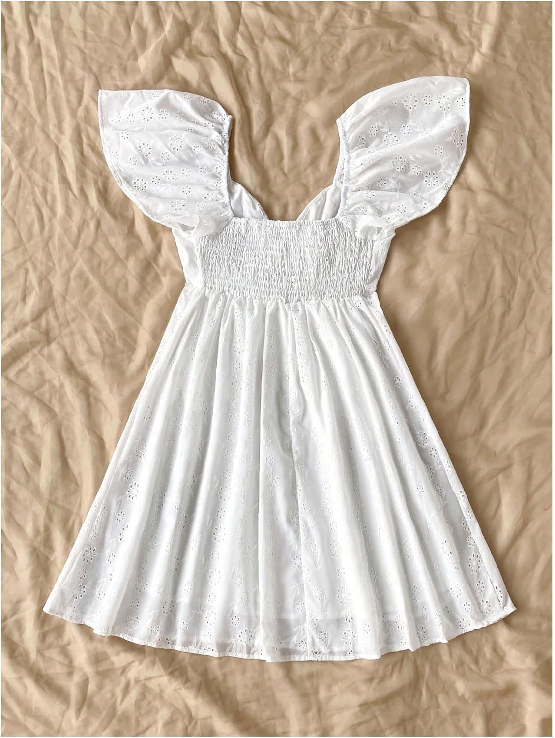 MakeMeChic Women's Casual Ruffle Mini Dress Summer Flutter Sleeve V Neck Tie Front Cutout A Line Dress - Image 7