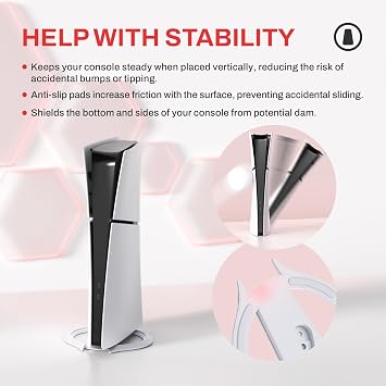 playvital Vertical Stand for ps5/Slim/Pro/Standard Console Disc & Digital, Space-Saving Holder Base Accessories for ps5/Pro/Slim with Anti-Slip Pads, Enhanced Stability - White