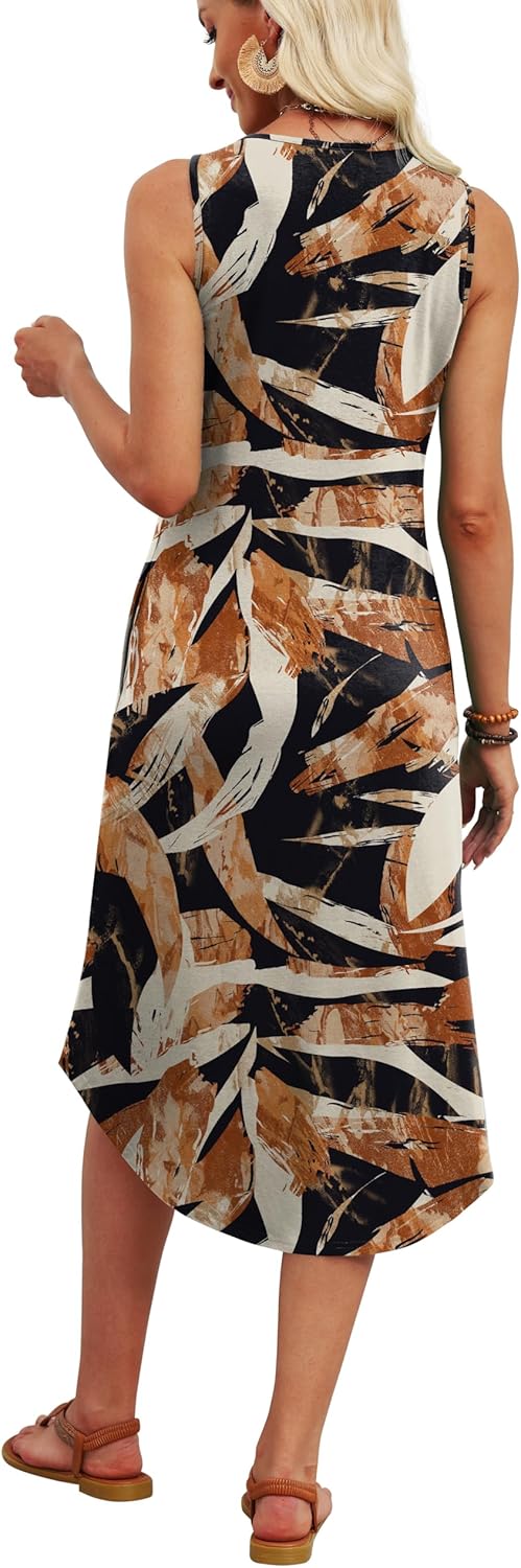 WIHOLL Summer Dresses for Women 2026 Button Front Sleeveless Casual Midi Dress Beach Vacation Sundresses with Pockets - Image 4