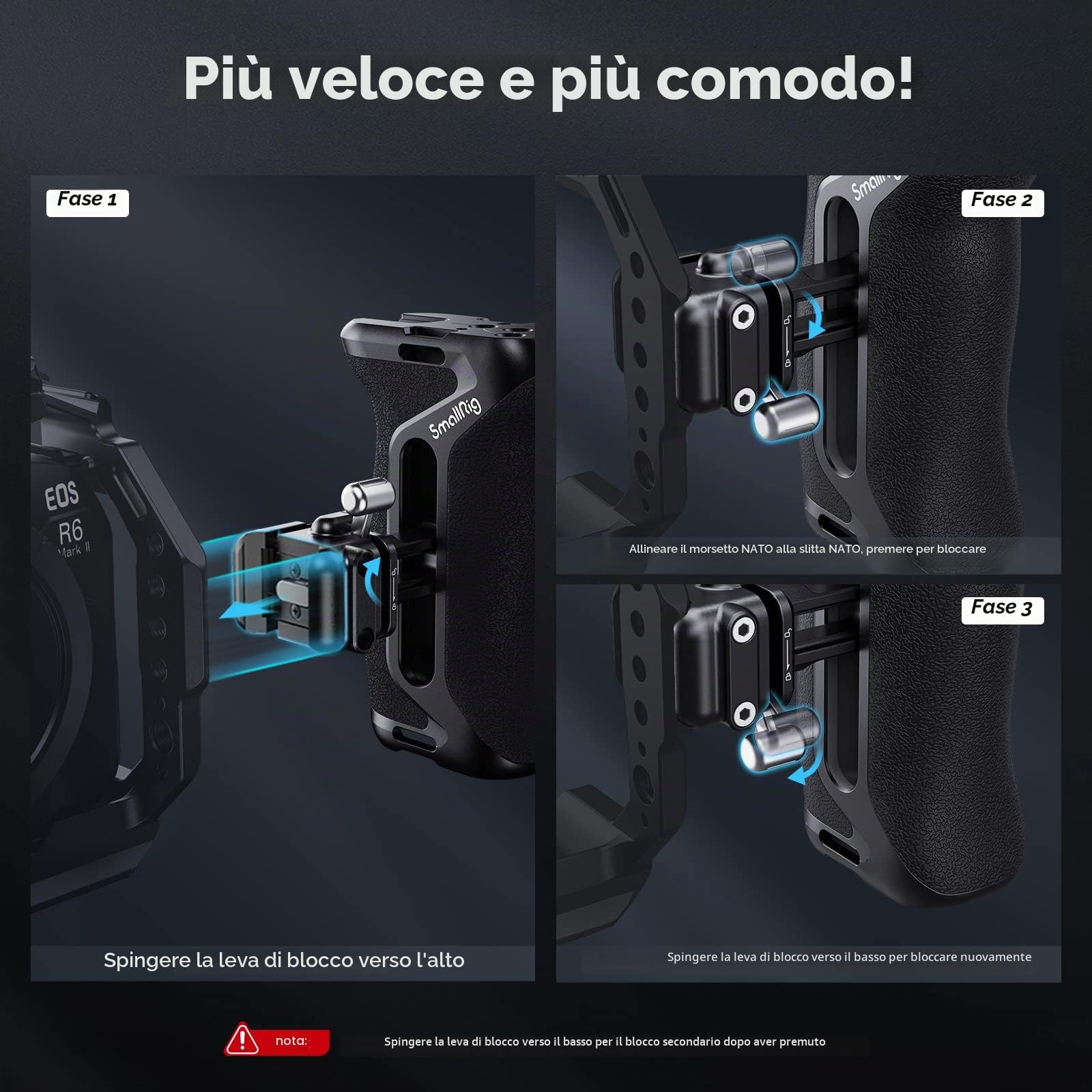 SMALLRIG Maniglia Laterale NATO a Scatto, Design a Blocco Rapido, Regolabile Su/Giù, con Supporto per Scarpa Fredda Integrato, Foro Filettato, Foro per Cinturino da Polso - 4017