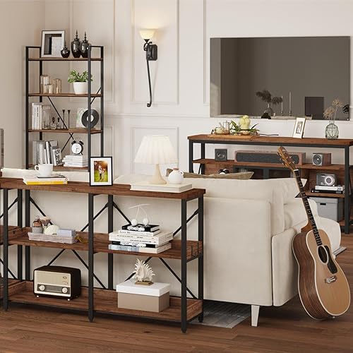 Miniatura 26 de BON AUGURE Mesa de entrada, mesas consola de 47 pulgadas para entrada, mesa estrecha para sofá para sala de estar, estantes de madera de 3 niveles