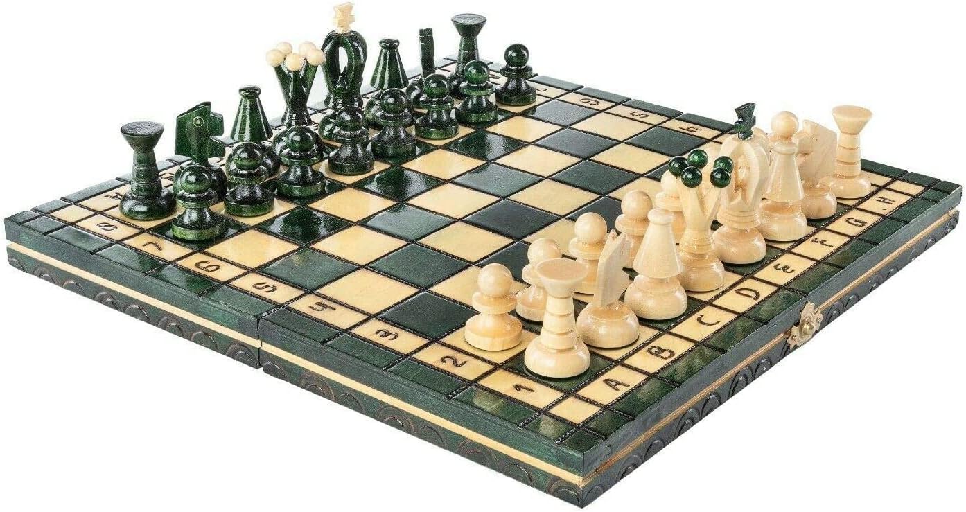 Chess and games shop Muba Beautiful Handcrafted Wooden Chess Set with Wooden Board and Handcrafted Chess Pieces - Gift idea Products (12.5'' (32 cm) Green)