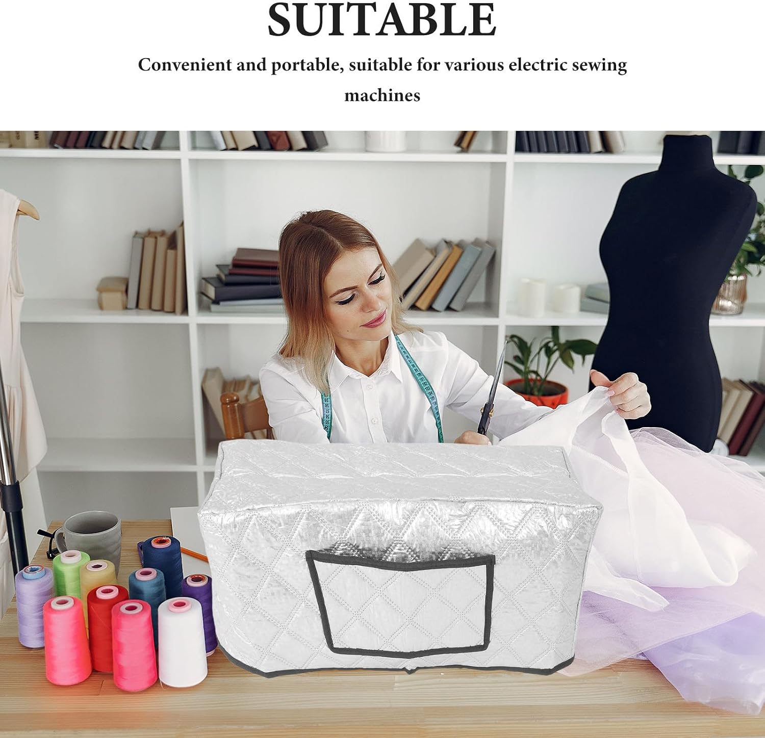 OSOLADY Sewing Machine Cover: Dustproof Sewing Machine Head Cover with Pocket - Scratch Shield Case with Moisture Proof Feature for Leathercraft Accessories Storage 23.6X10.6X10"