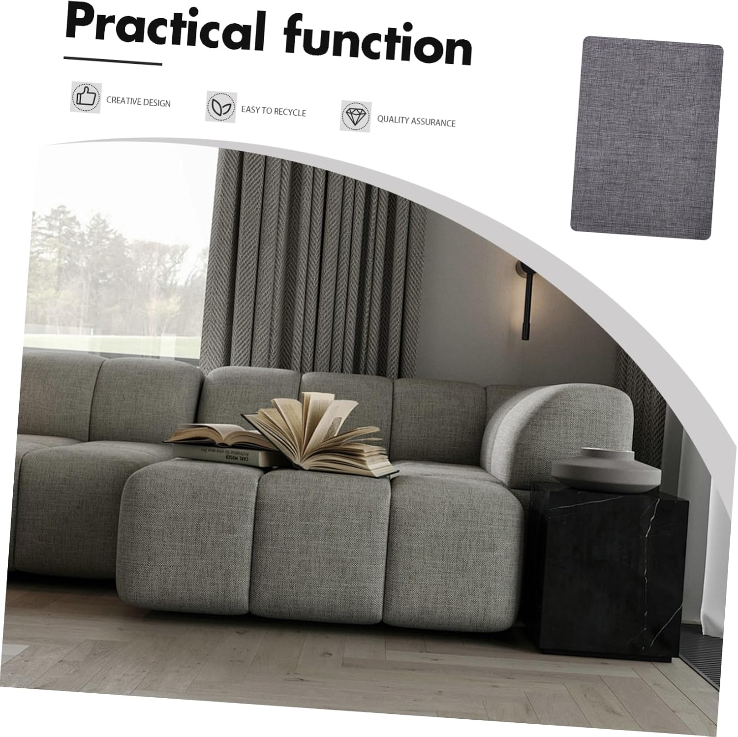 Angoily 2pcs Self-Adhesive Linen Fabric Patches for Furniture Repair Dark Grey Canvas Patch for Sofas Car Seats and Outdoor Use Quick Application No Sewing Required