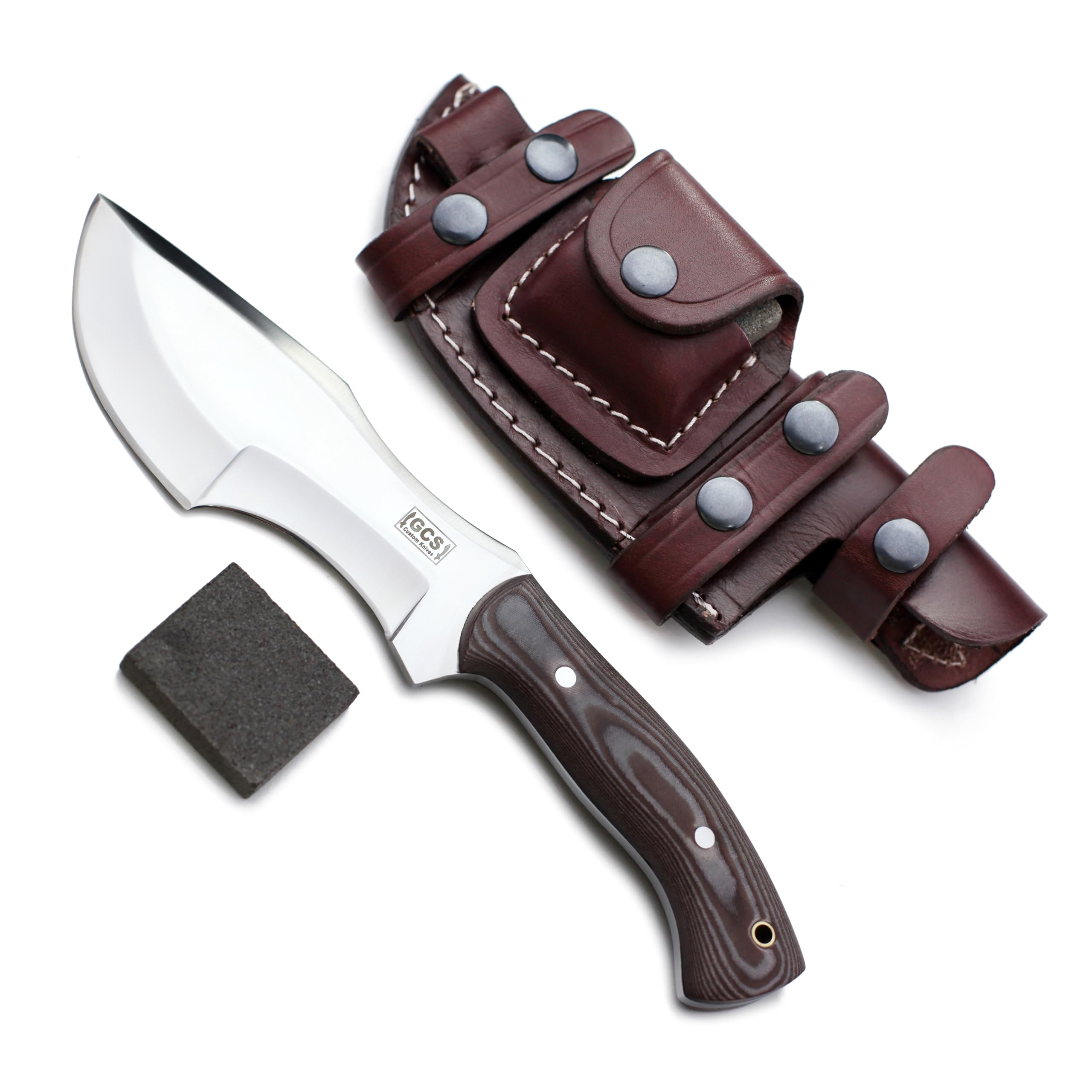 Handmade GCS D2 Steel, G10 Handle, Fixed Blade, Right-Hand Scout Carry - Buffalo Leather Sheath & Sharpening Stone - Ideal for Hunting, Camping, Survival, and EDC - GCS 110