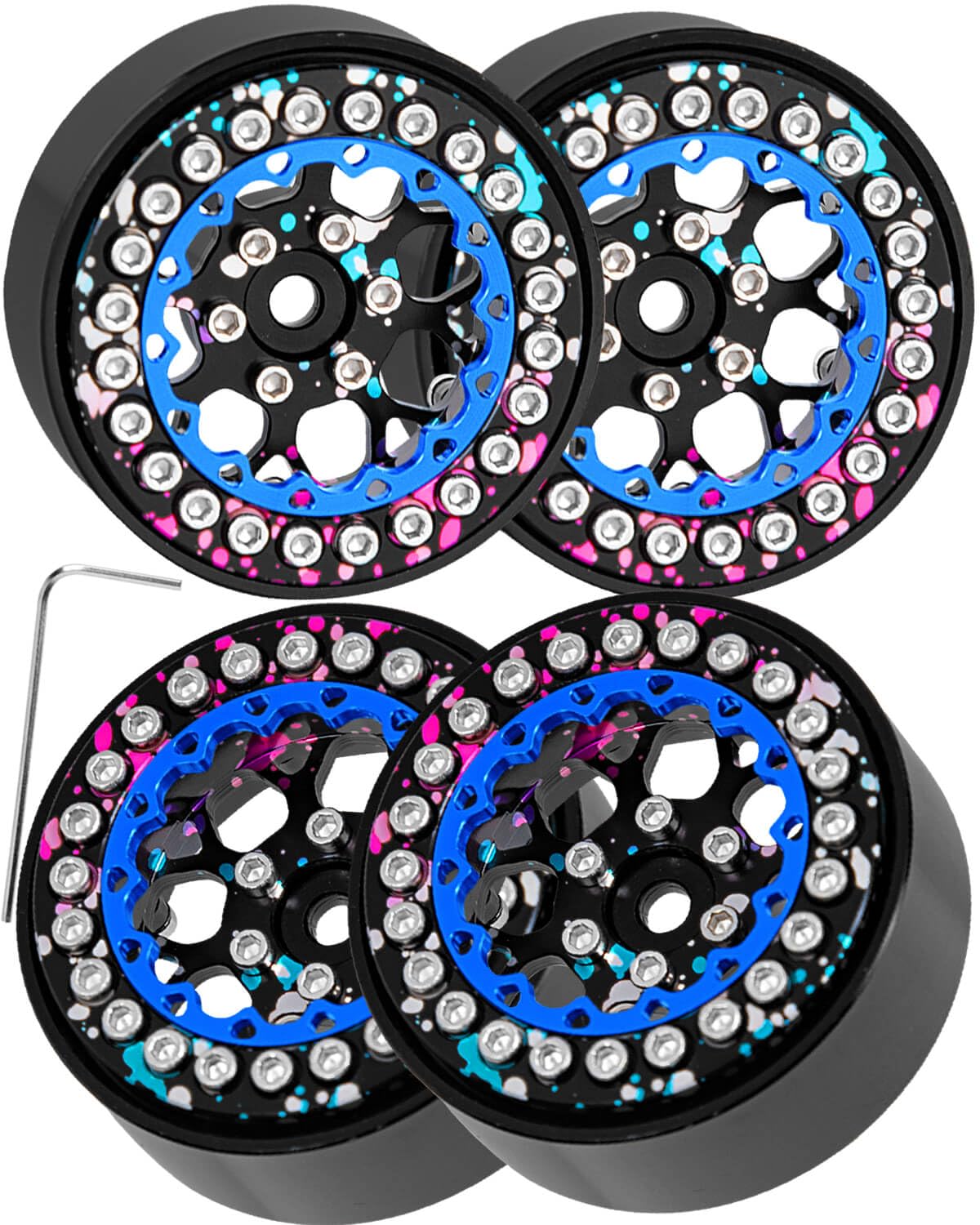 hopsupRC for SCX24 TRX4M 1/24 1/18 RC Crawler Car,1.3" Beadlock Tires Wheel Rim Aluminum RC Truck Tires Wheels Rims.(4PCS) Colour