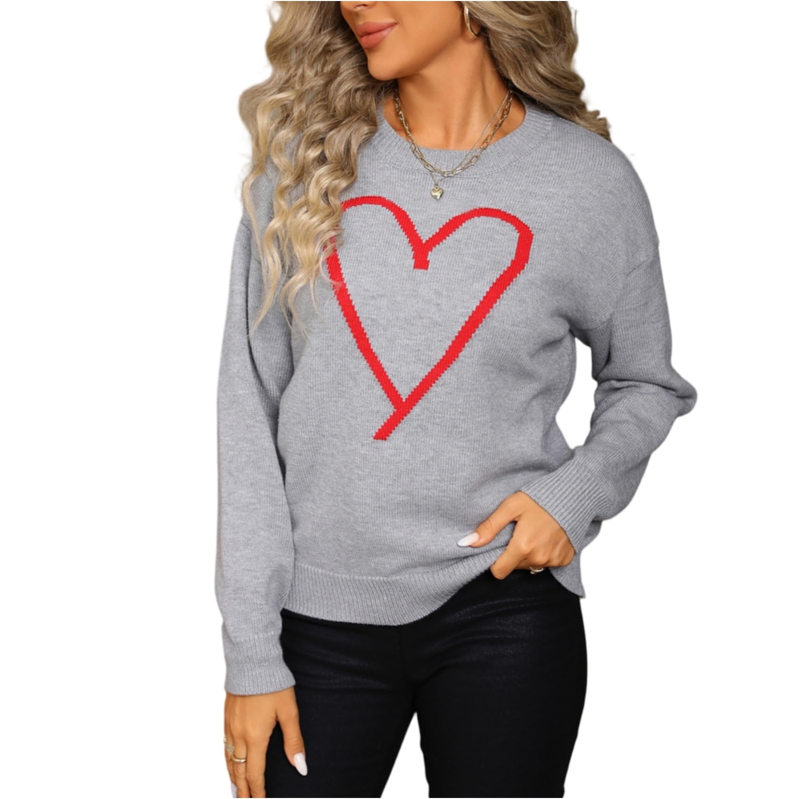 Long Sleeve Classic Birthday Tunic for Womens Valentines Day A Line Crewneck Thick Heart Loose Fitting