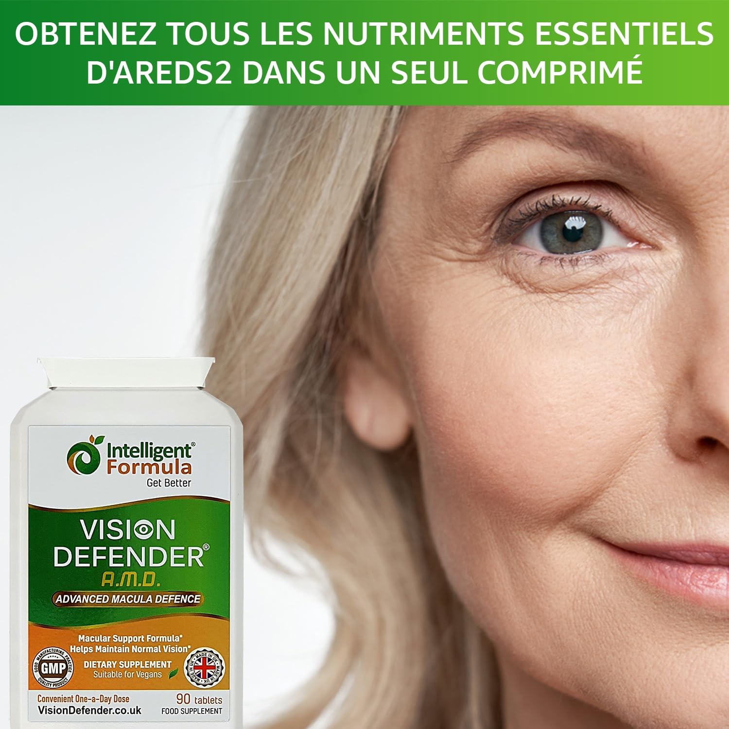 Vision Defender AMD Vitamines pour les yeux AREDS2 – Formule exacte avec lutéine, zéaxanthine, vitamines C et E, zinc 25 mg et cuivre – 90 comprimés véganes 1-par-jour pour le soutien de la vision