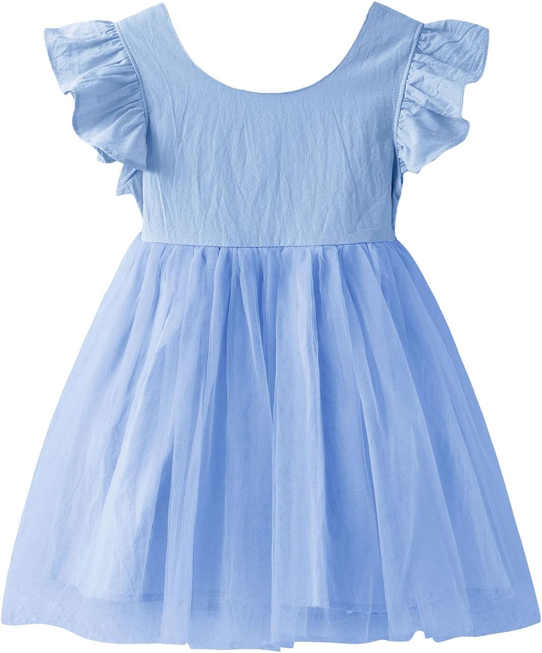 Toddler Girls Tulle Tutu Dress Linen Ruffle Tie Back Sleeveless Kids Princess Party Dresses 2T Blue