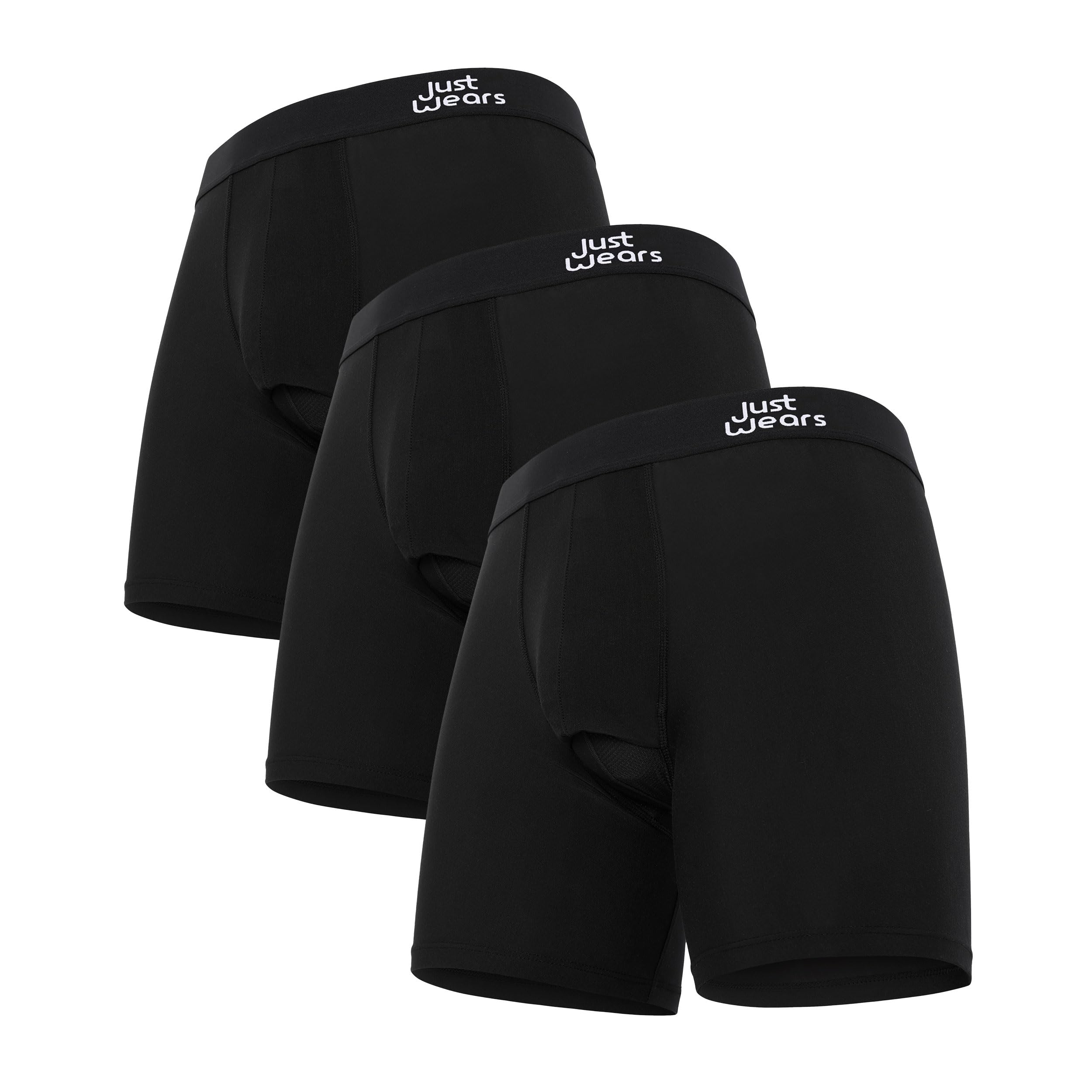 JustWears Active Mens Boxer Briefs, 3 Pack | Breathable Anti-Chafe Underwear with PouchTech™ Support | Moisture-Wicking MicroModal Air Cool Fabric | Seamless Sustainable Boxers for Men | Pants Gift
