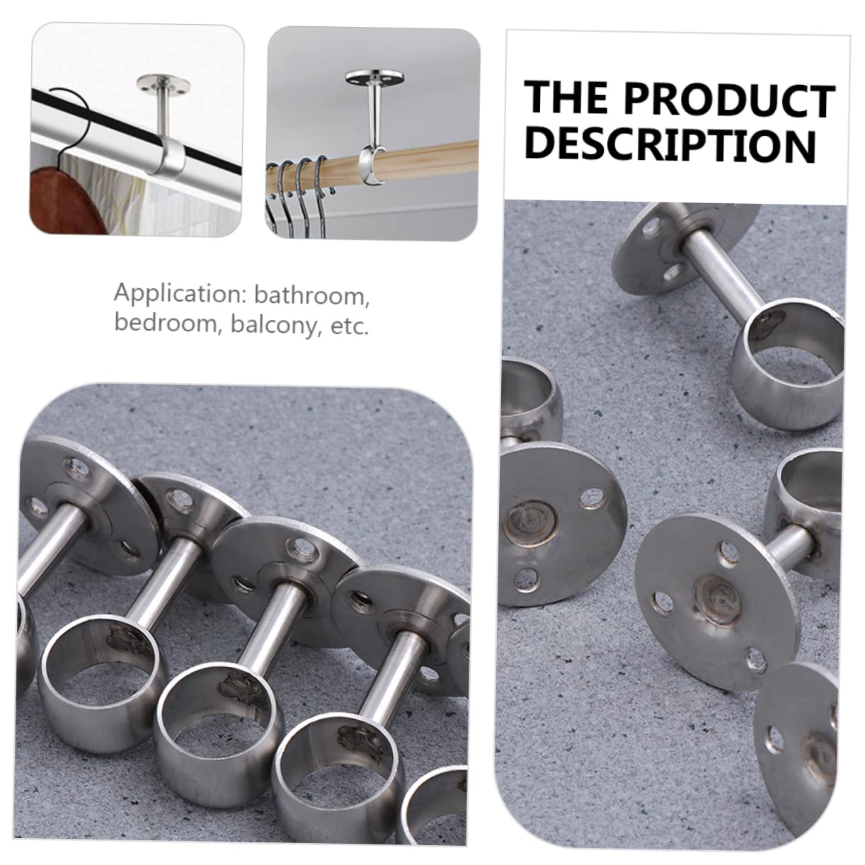 BUGUUYO 4pcs Shower Curtain Rod Holder Bathroom Accessory Reliable Closet Rod Flange Socket Adaptable Design for Fixed Base Support
