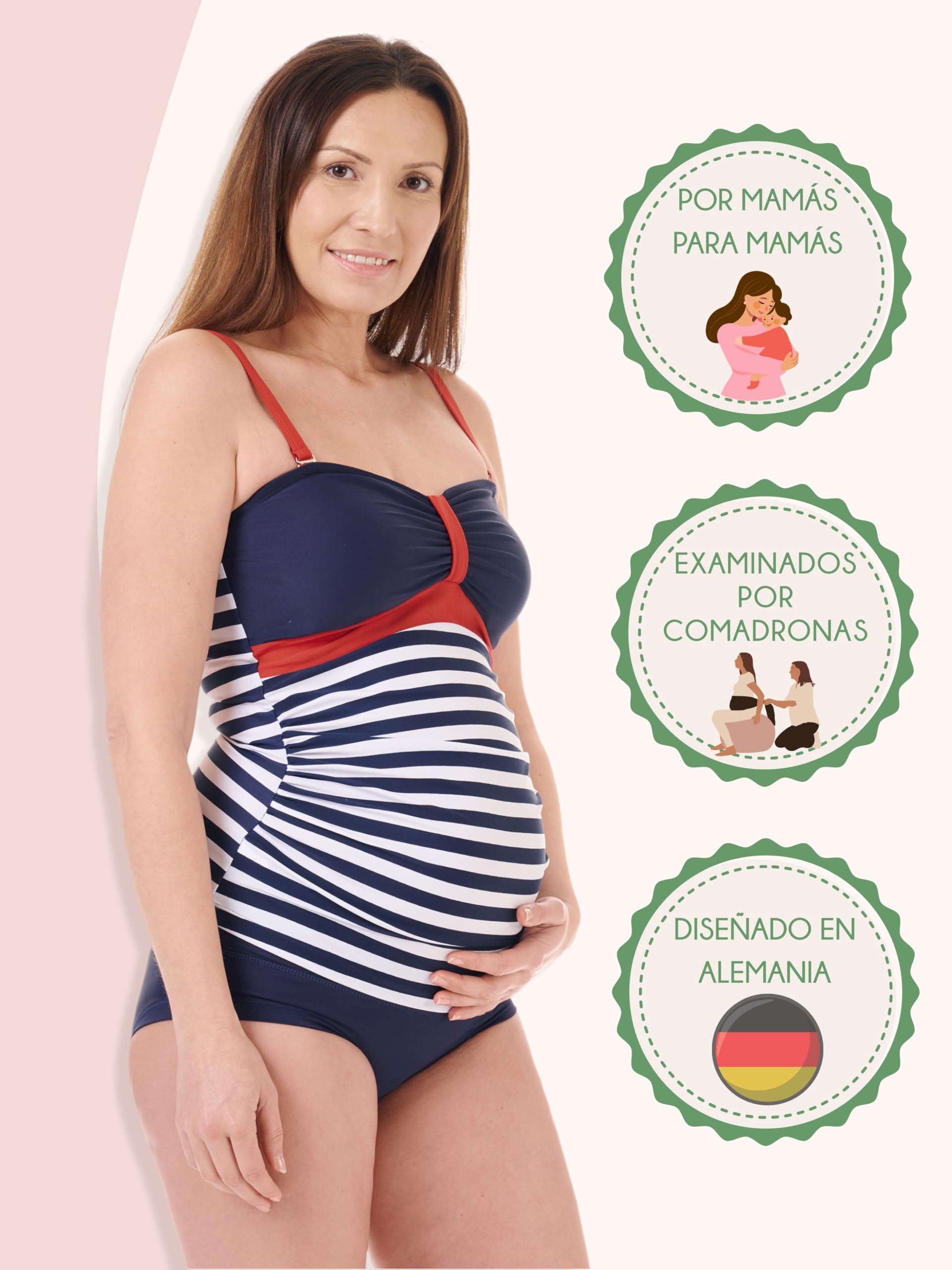Herzmutter Tankini Premamá - Dos Piezas Traje de Baño para Mujeres Embarazadas - Bandeau-Tankini-Set - Tira-Patrón-Puntos - Tallas Grandes - Protección UV 50-7000
