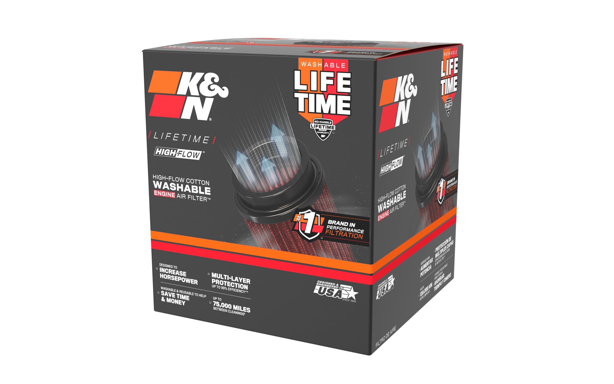 K&N Filtro Aria Universale Conico 102mm flangia, 137mm base, 114mm top, altezza 127mm (RU-3600)