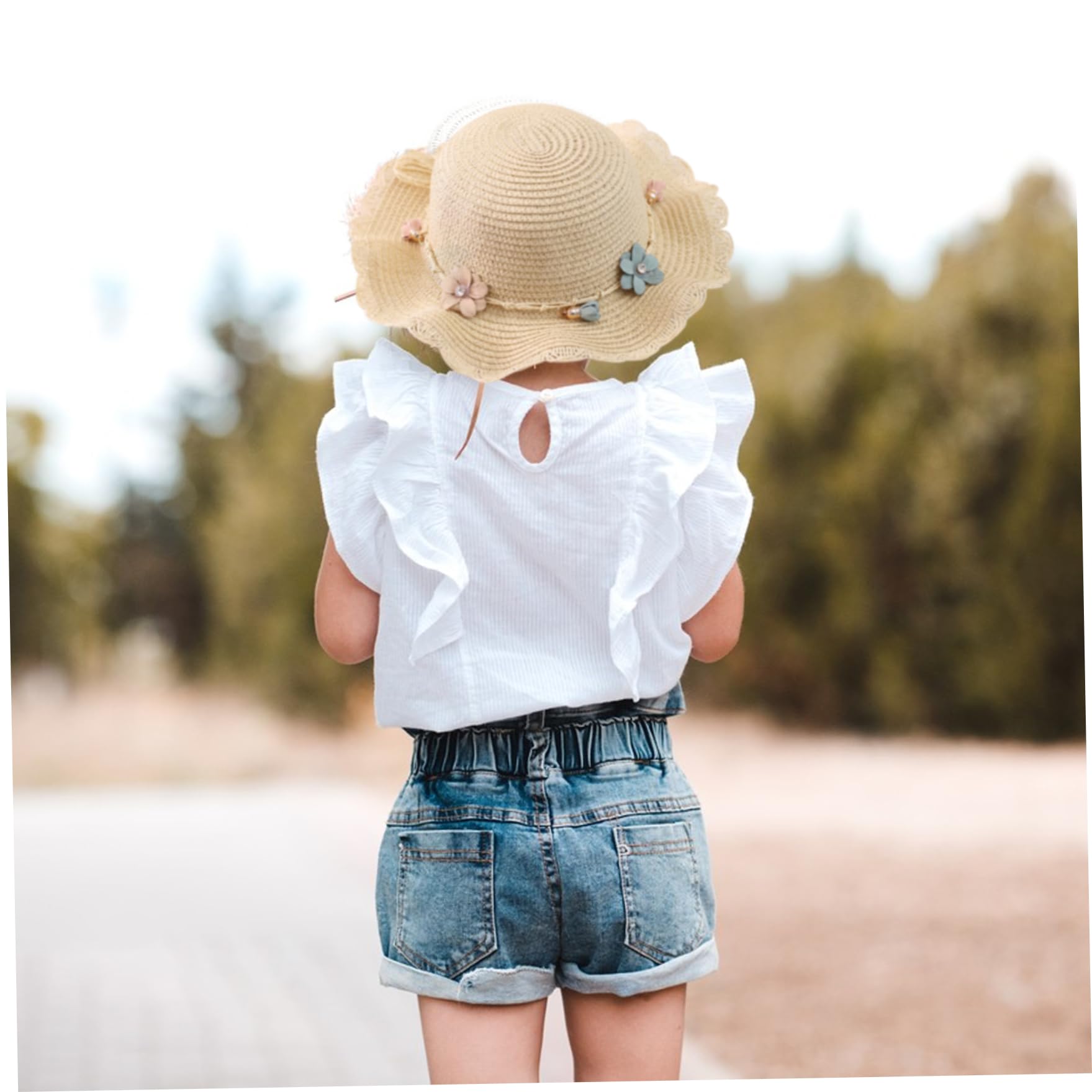 Cappelli da sole per ragazze Cappello da spiaggia estivo Cappello di paglia con fiori Visiera parasole per bambini Vacanze all'aperto Beige ..