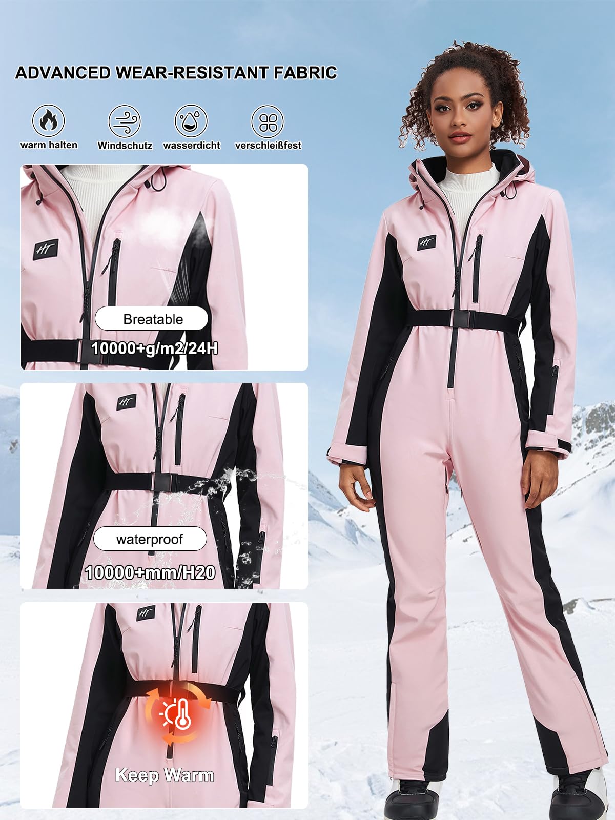 HOTIAN Tuta Da Sci Da Donna Tuta Da Sci In Un Pezzo Inverno Neve Calda Sciando Antivento Impermeabile Tuta Da Neve All'Aperto Con Cappuccio Ispessimento Tuta Da Sci Pink XS