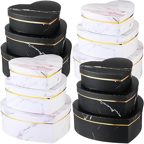 Miniatura 1 de Kosiz 12 cajas de flores de corazón de mármol, cajas de regalo para el día de la madre con tapas para arreglos, cajas de regalo florales para