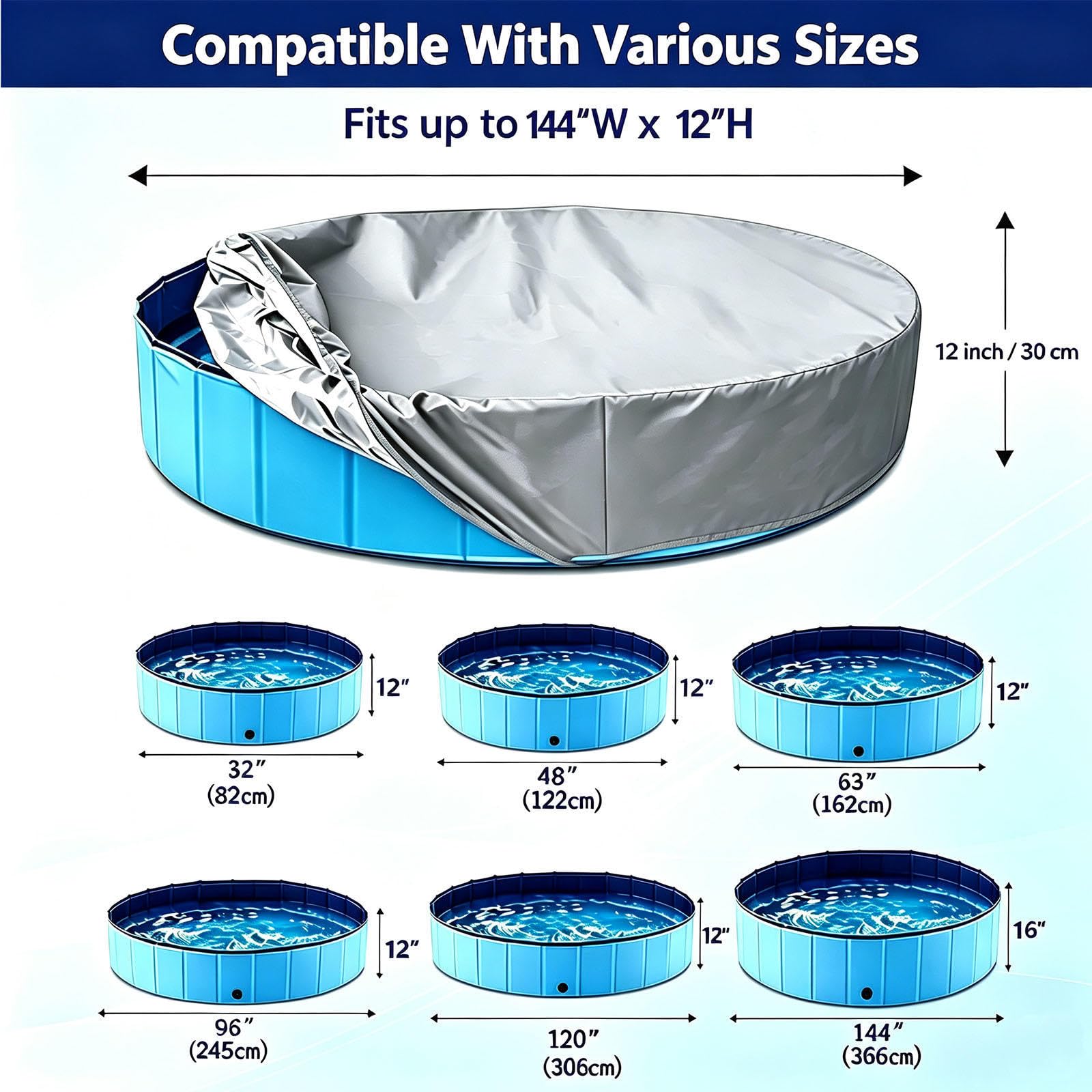 Couverture De Piscine avec Cordon Housse Piscine Imperméable Pliable Oxford Housse pour Baignoire Piscine,Gray-144 * 12inches（366 * 30cm）
