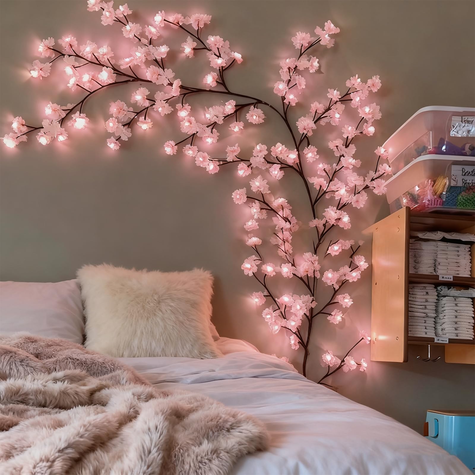 Kirschblüten Lichterkette 144 LED Wanddekoration mit Fernbedienung 8 Lichtmodi USB-gespeist für Schlafzimmer und Wohnzimmer