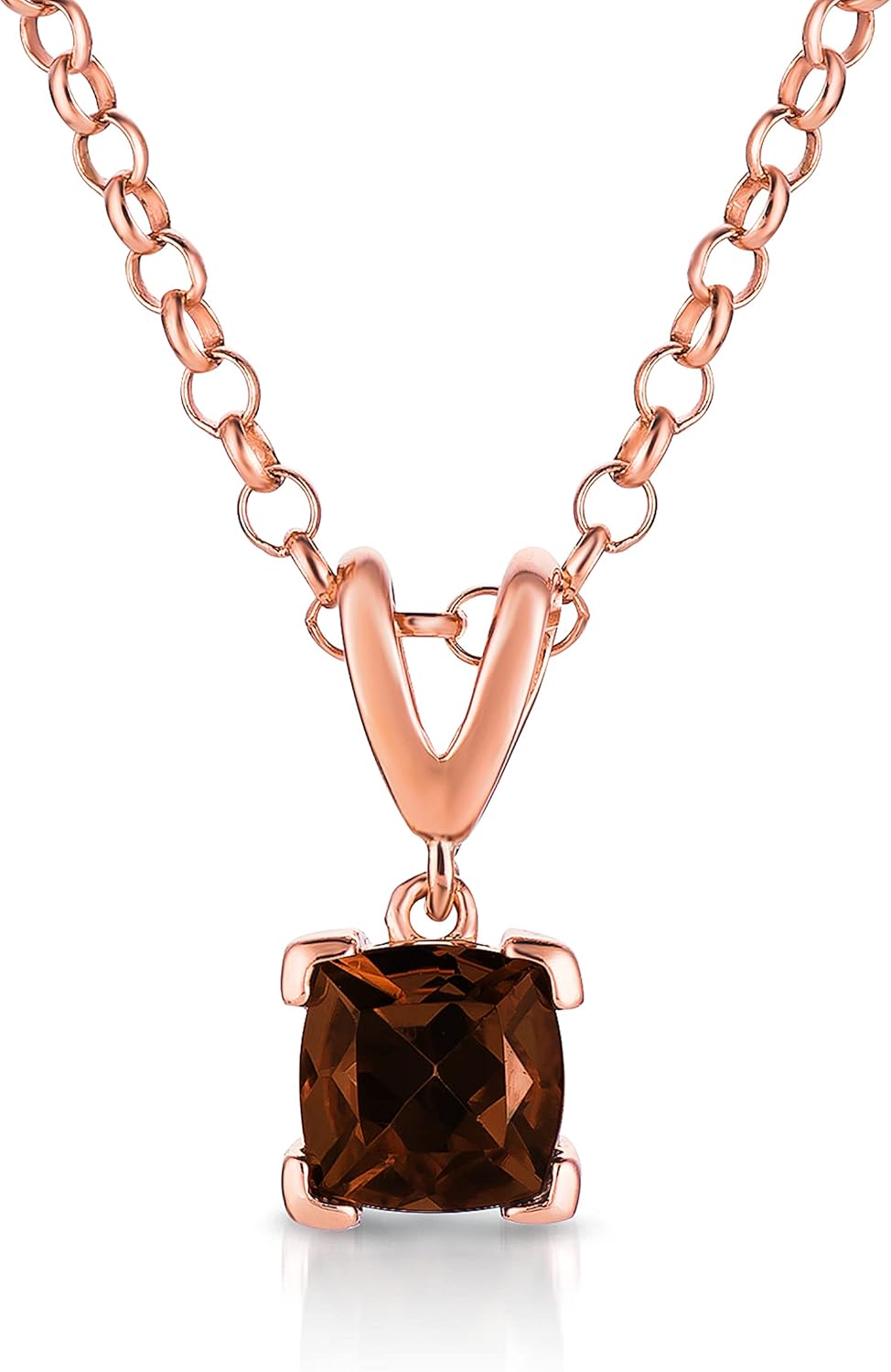 LE VIAN 3/4 Carat Cushion Cut Brown Smoky Quartz Square Pendant Necklace for Women in 14k Rose Gold Plated 925 Sterling Silver on 18 Inch Chain with Spring Ring Clasp V Bail Dangle Pendant