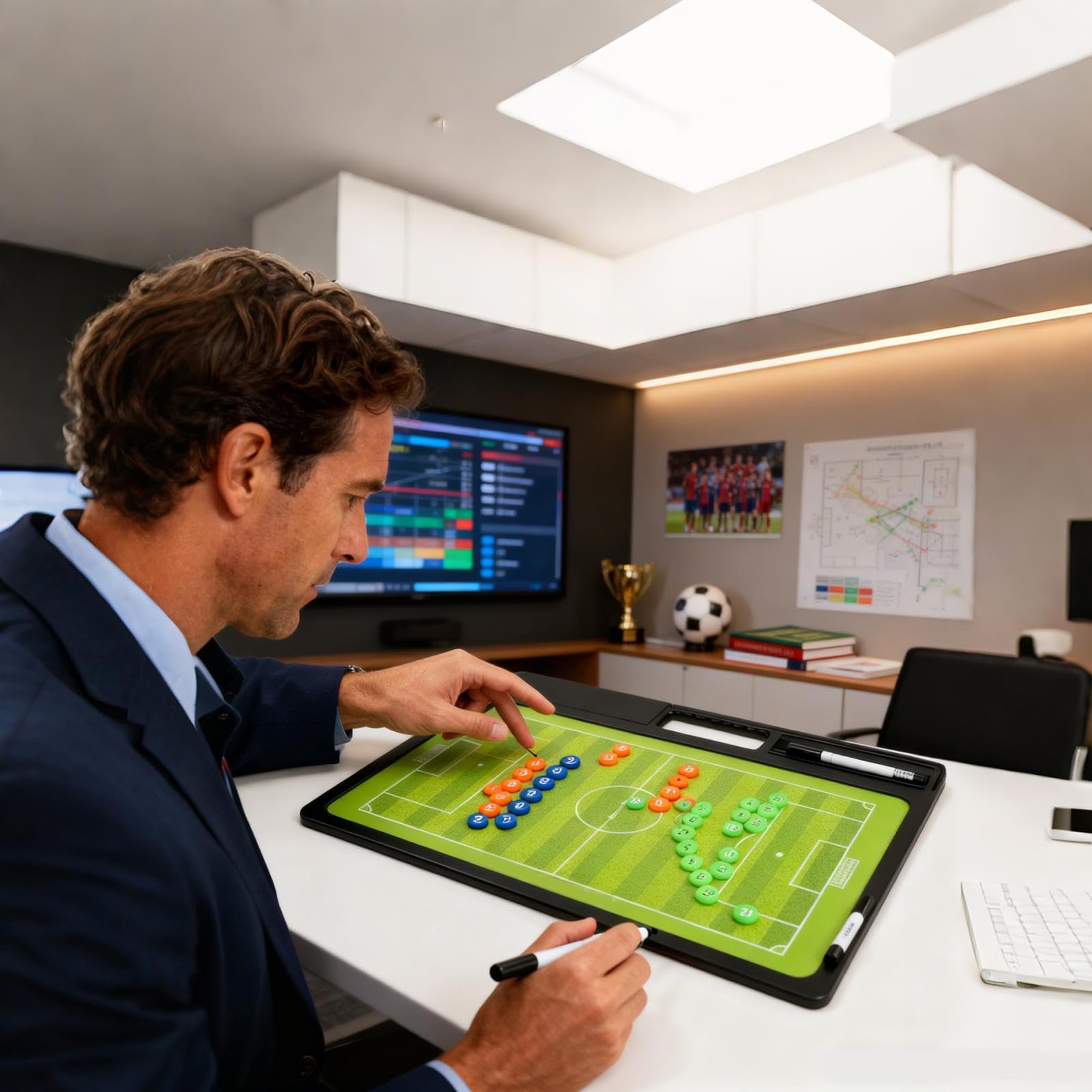 Fußball Coaching Board Schreibbedarf | Doppelseitiges Klemmbrett Mit Marker-Stift für Spieler beim Feldtraining zur Spielstrategie Planung und für