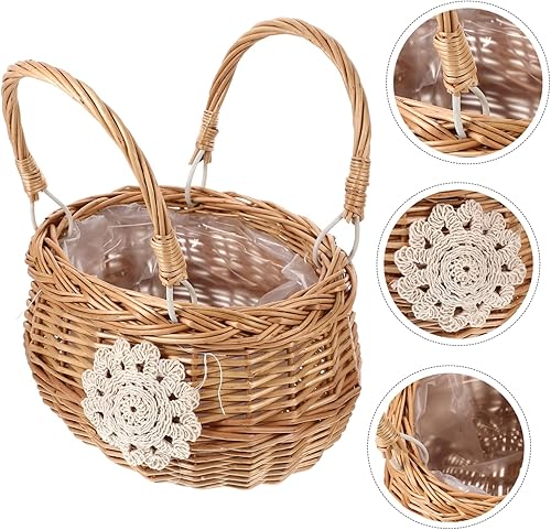 Miniatura 5 de BESPORTBLE 3pcs Portable Wicker Flower Basket Seagrass Basket Tassel Trim Easter Basket Storage Basket Handheld Basket Market Basket with Handle