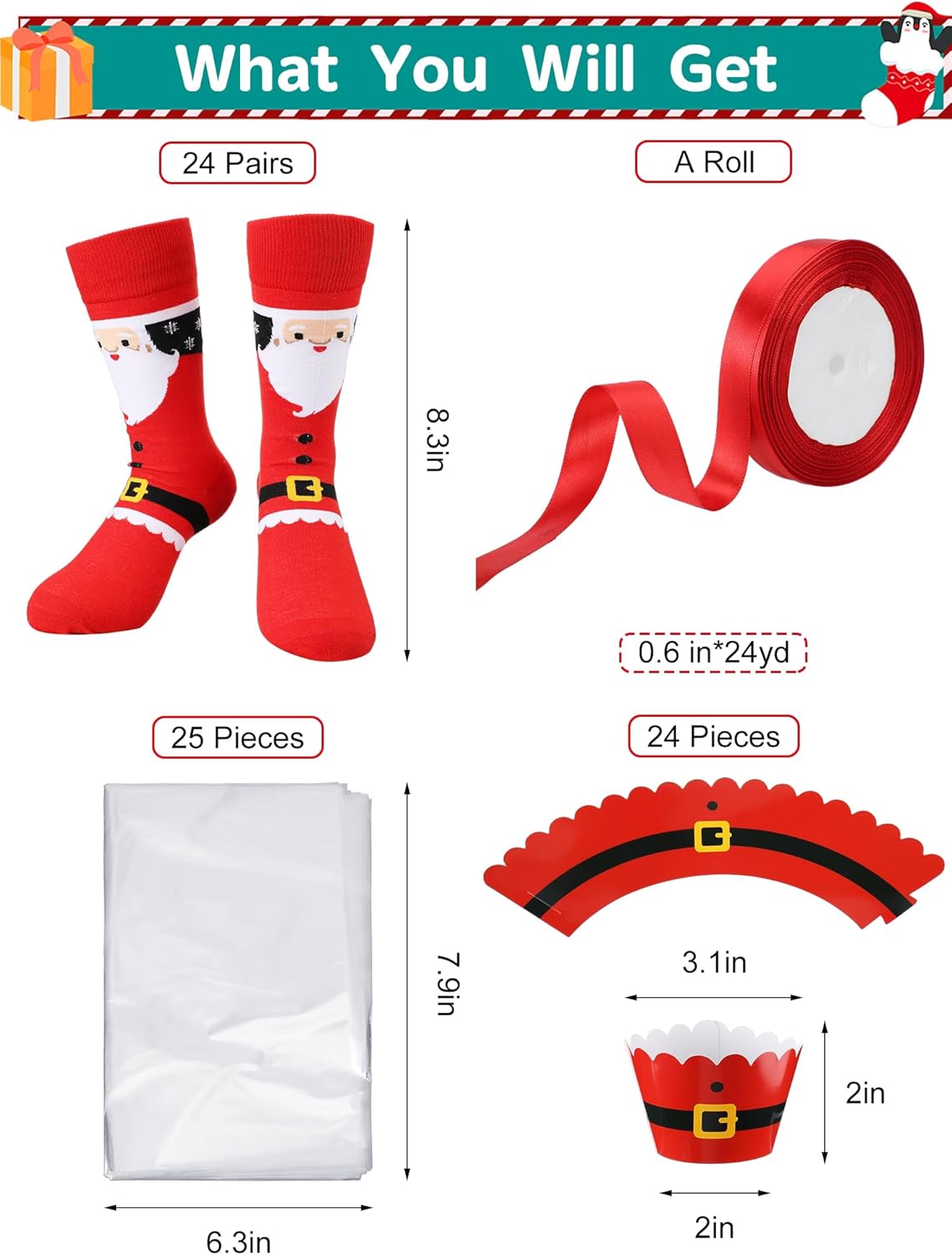 Liitrsh 24 Pairs Christmas Cupcake Socks DIY Gift Fuzzy Novelty Crew Patterned Xmas Socks for Women Men Girls Gift Packaging