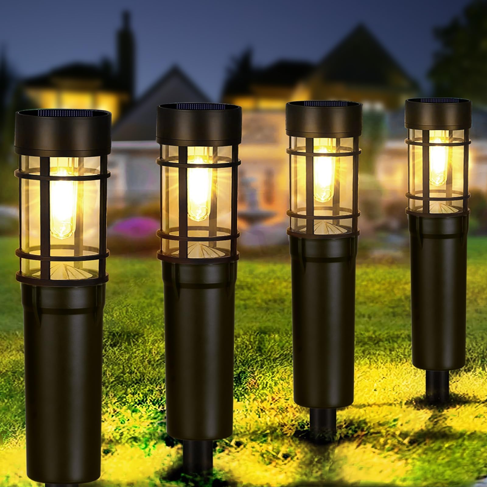 NALACAL 4PACK Solar Pathway Lights, Waterproof Walkway Lights LED Garden Lights Landscape Lights Solar Outdoor Lighting Decor Decorative Path Lights for Yard, Landscape, Driveway, Patio, Backyard
