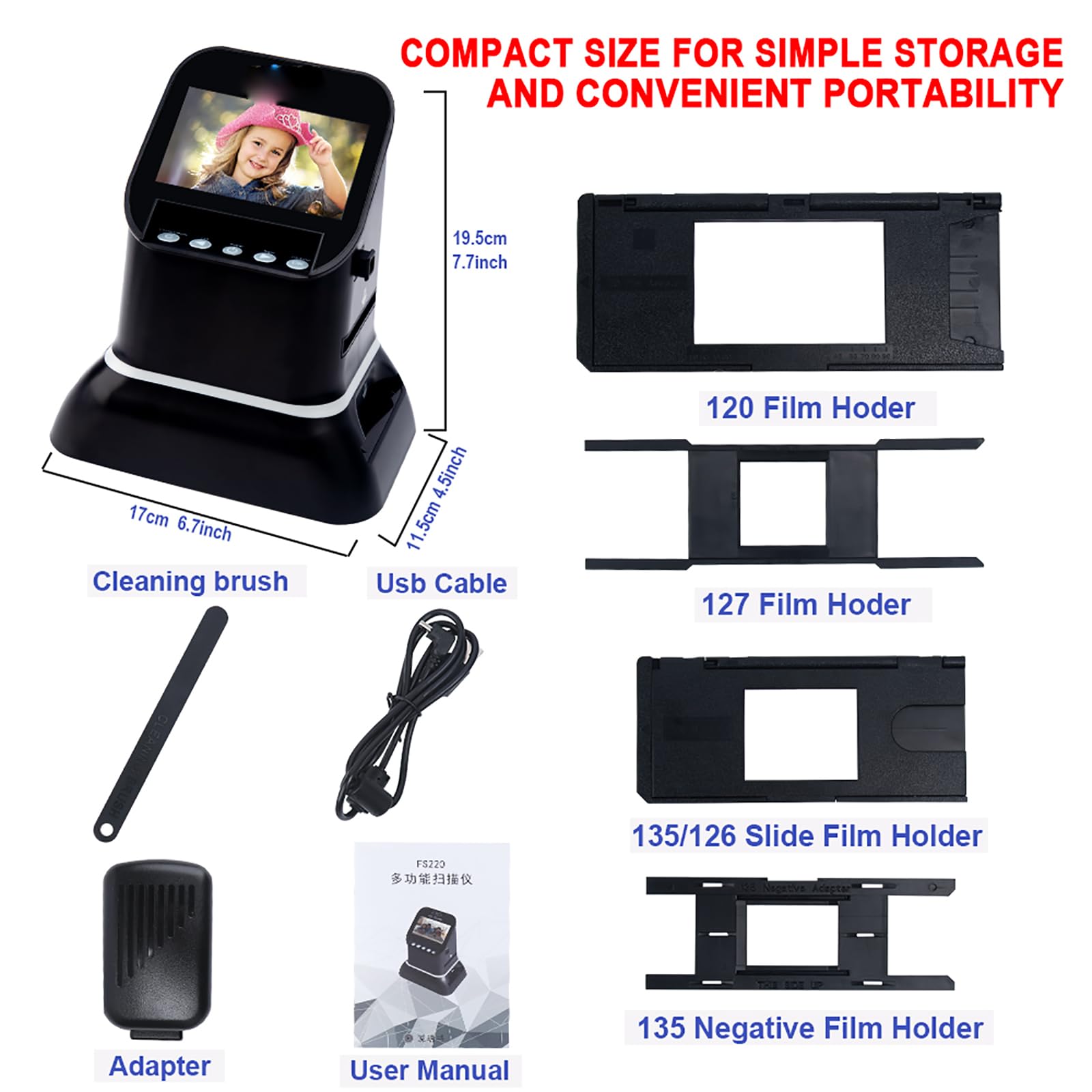 Scanner per Negativi per Diapositive, Scanner per Pellicole Digitali da 22 Megapixel, Supporto HDMI E Uscita PC, Conversione di Negativi E Diapositive da 135/35 Mm, 120,127, 126KPK in JPEG