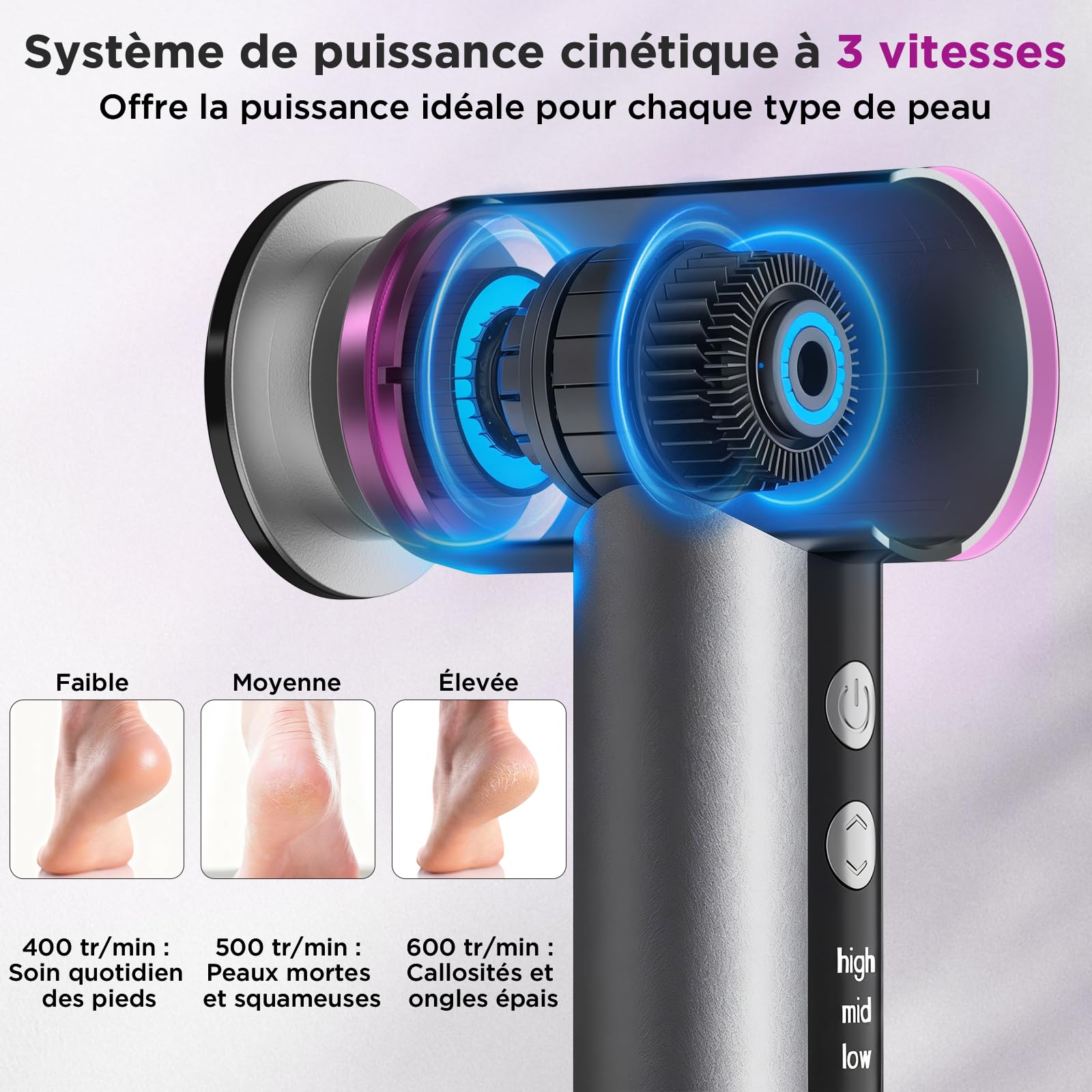 Rapeuse Pieds Électrique en Aluminium Premium, avec Application d’Huile et Tête Nano-Verre Réutilisable, Rapeuse Pieds Ergonomique Anti-Callosités, Batterie 2000mAh Sans Fil pour Soin SPA des Pieds