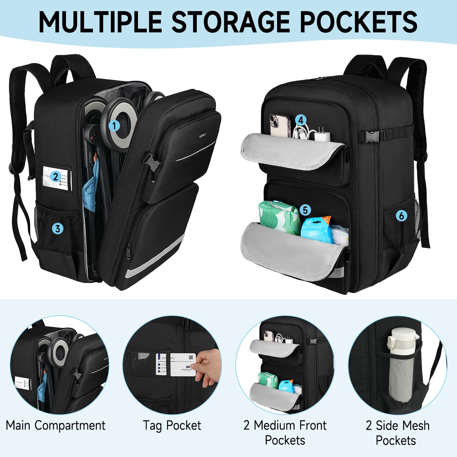 Borsa da viaggio per passeggino, zaino imbottito compatibile con passeggino Gb Pockit/GB Pockit+ All City/GB Pockit Air All Terrain/Cybex Libelle 2, borsa portaoggetti per accessori per passeggino di