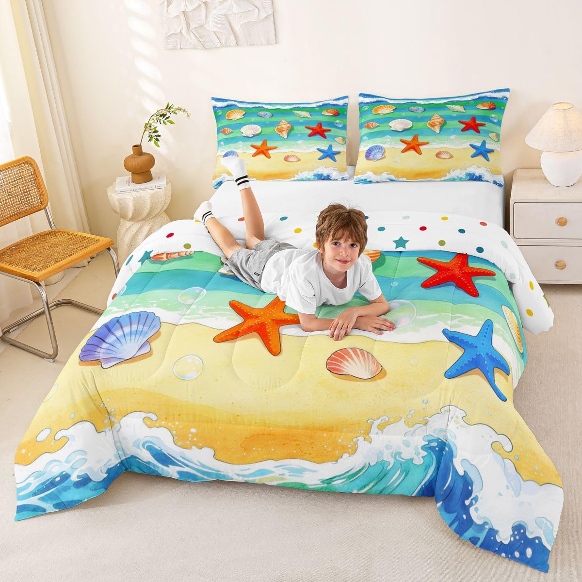 Homemissing Letnie wakacje wakacje hawajska pościel plażowa w rozmiarze king size dla chłopców dziewcząt dzieci życie morskie kołdra kołdra dekoracja pokoju oddychająca miękka mikrofibra cały sezon