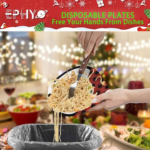 Miniatura 7 de 50 platos de papel de Navidad, diseño de pingüino, búfalo, a cuadros, desechables, platos ovalados para fiestas de postre cena, aperitivo, ensalada,