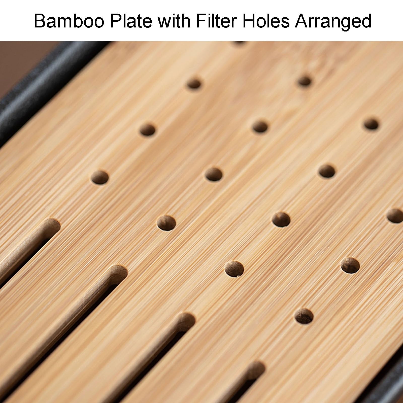 Simple - Bandeja de cerámica para secar platos con panel de bambú antidesbordamiento y diseño antideslizante, bandejas versátiles para plantas de 10.9 x 5.6 pulgadas (27.8 x 14.3 cm)