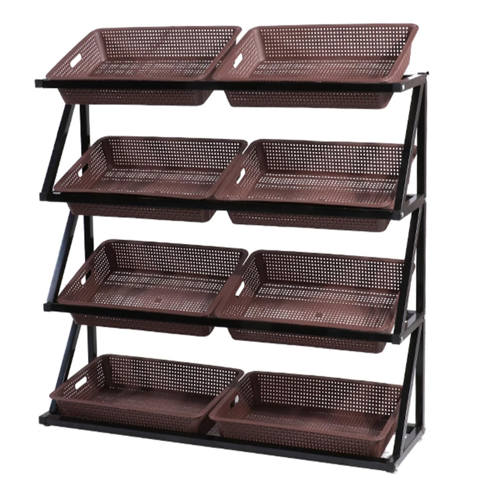 Espositore per supermercati a 4 livelli con 8 cesti, organizer resistente per frutta e verdura per negozi al dettaglio, stand snack per negozi al dettaglio