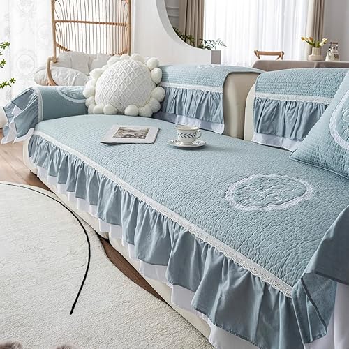 vctops Funda de sofá de algodón con volantes de granja bordada acolchada para sofá modular funda de sofá suave antideslizante para perros niños