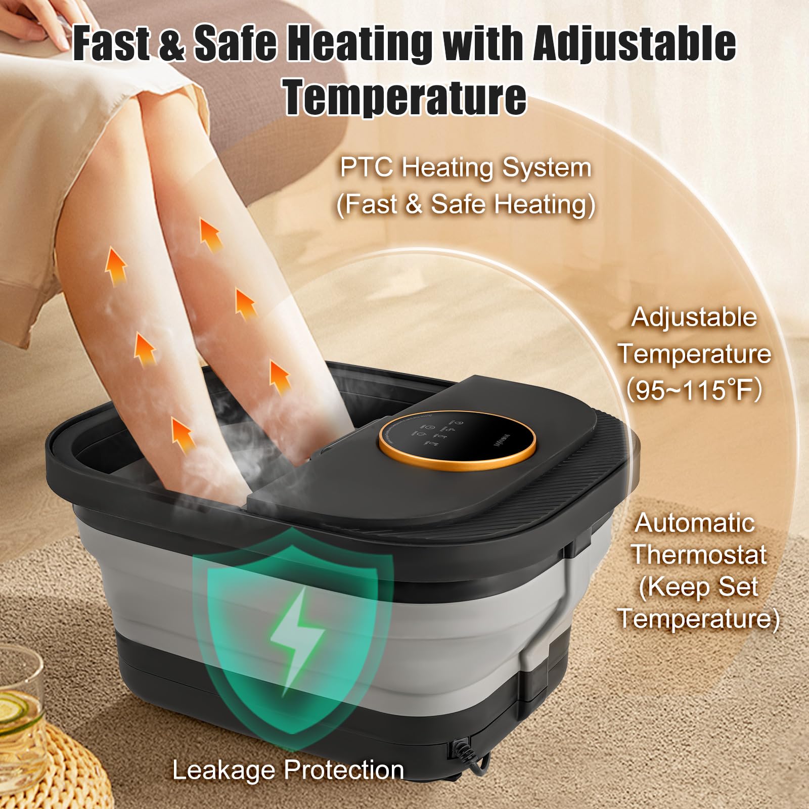 Baño de spa plegable para pies con calor y masajeador, burbujas, control de temperatura, control remoto, pantalla táctil, piedra pómez, spa de pies de pedicura para relajación, regalo para mujeres y
