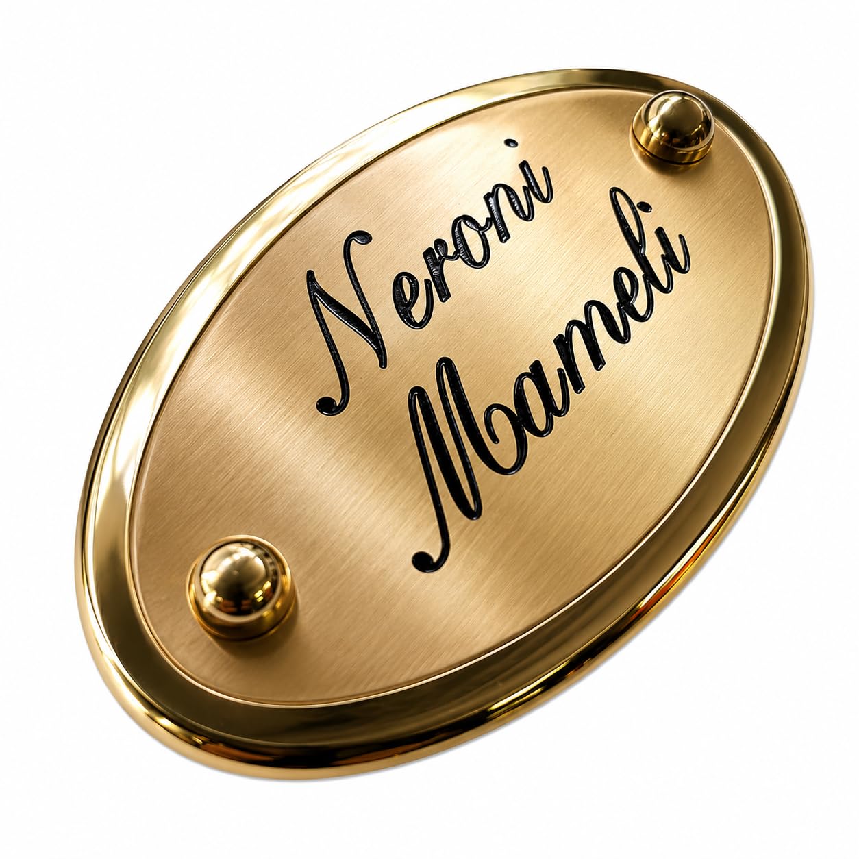 Targa Porta Ingresso Personalizzabile con Nomi, in Ottone Ovale Finitura Lucida/Satinata Incisa extra lusso per Esterno, Casa e Azienda - Made in Italy