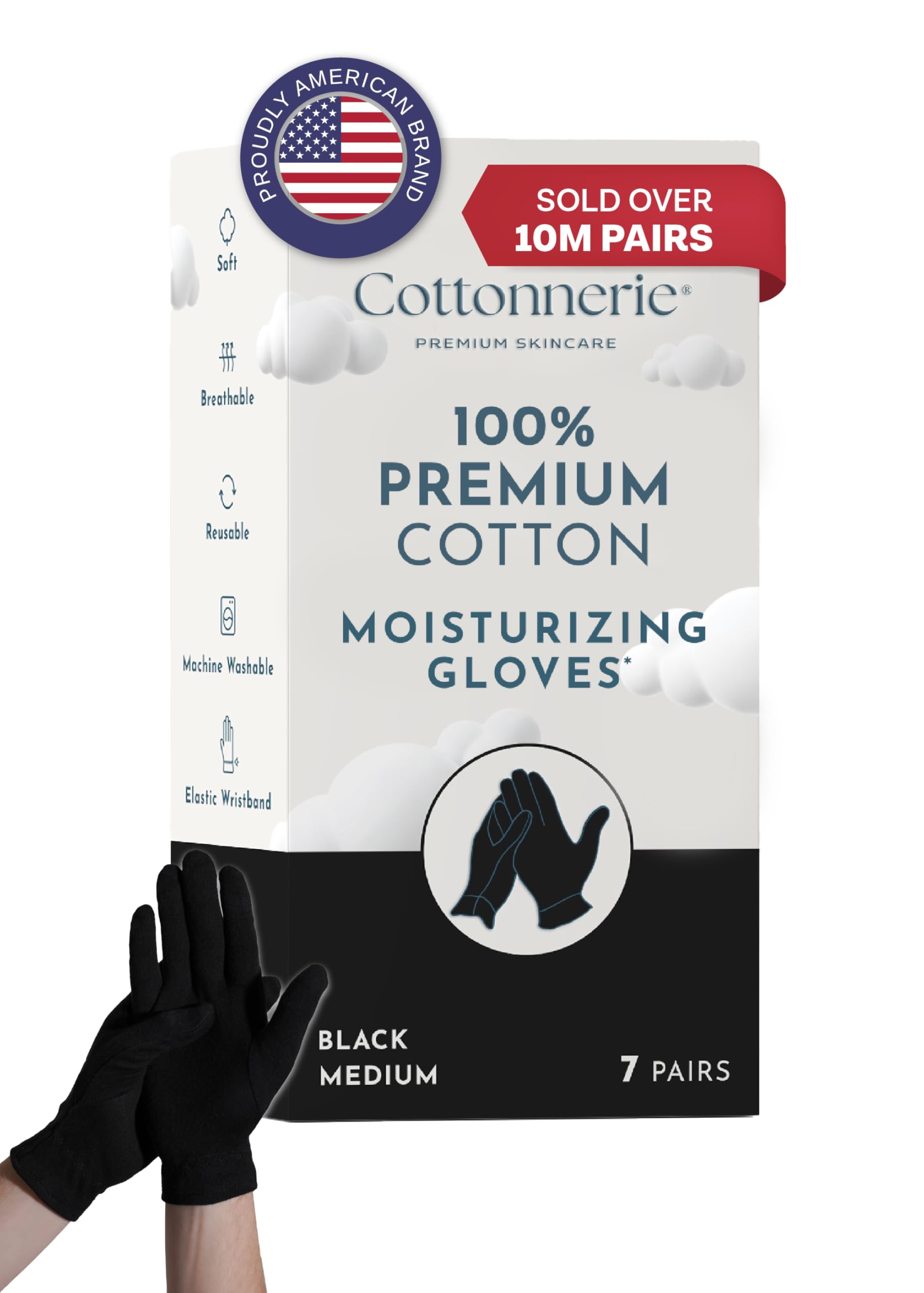 Gaxcoo Black Gloves Moisturizing Overnight Bedtime Cotton | Black Inspection Premium Cloth Quality | Eczema Dry Sensitive Irritated Skin Spa Therapy Secure Wristband (7 Pairs (Black))