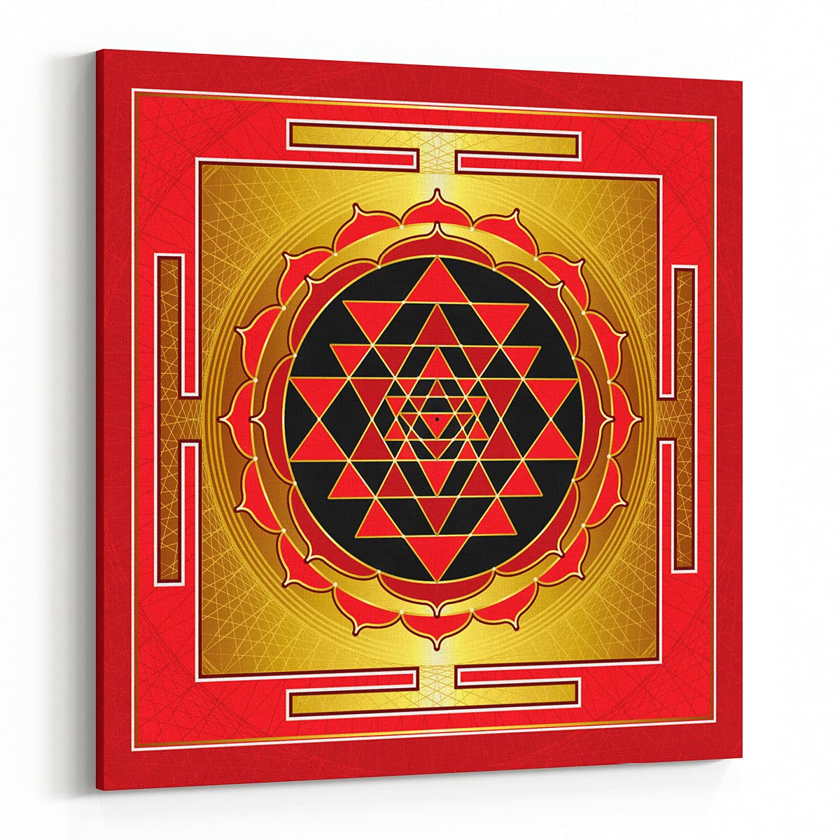 J-MAC Digital Art Sri Yantra Square Canvas Wall Art 36 x 36 x 0.75 Inches Red Gold