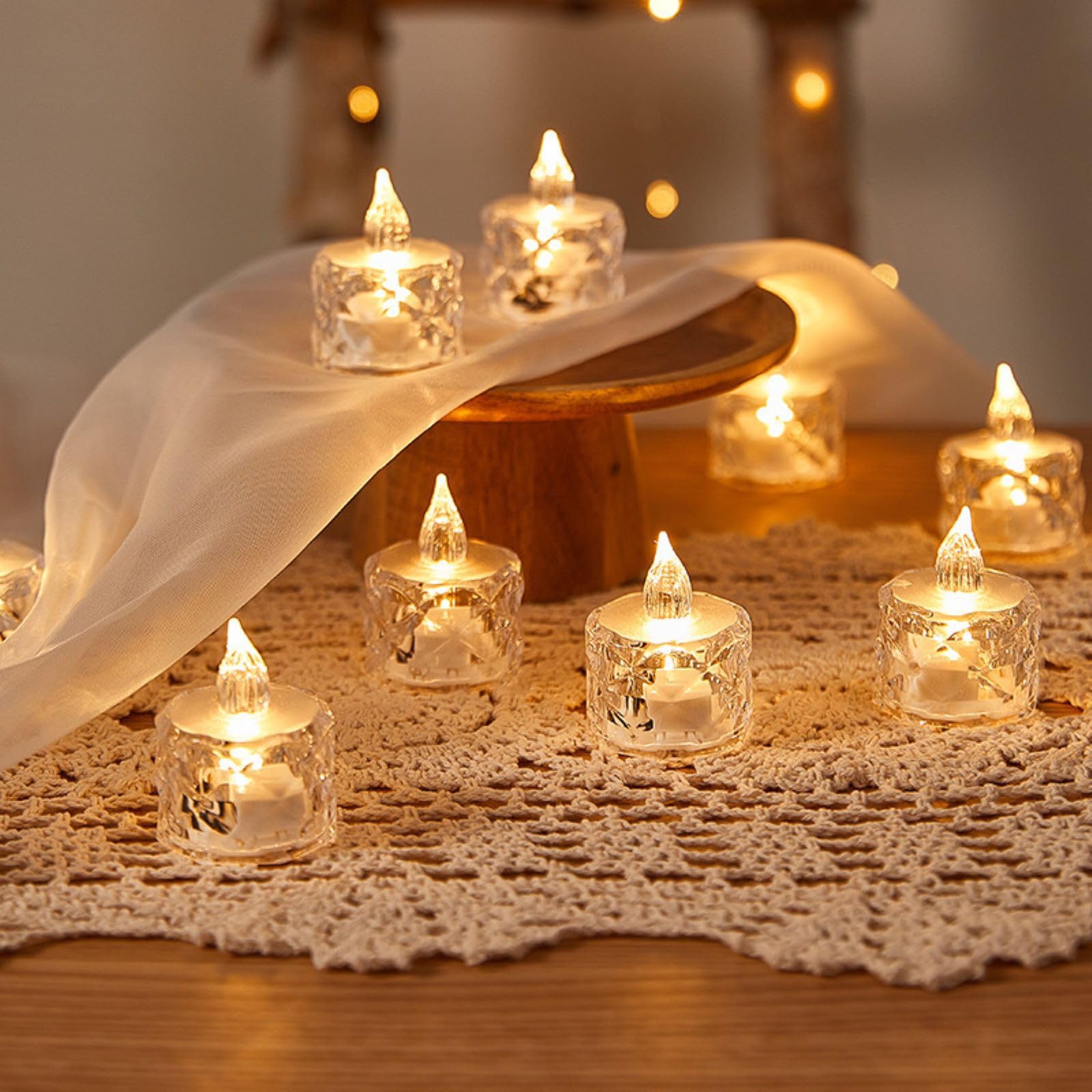LED Crystal Candle Lights, Flameless Tea Lights Battery Operated, Transparent Crystal Fake Candles, LED Electric Candles Light for Christmas Valentine Anniversary Wedding Party Decoration (S-8pcs)